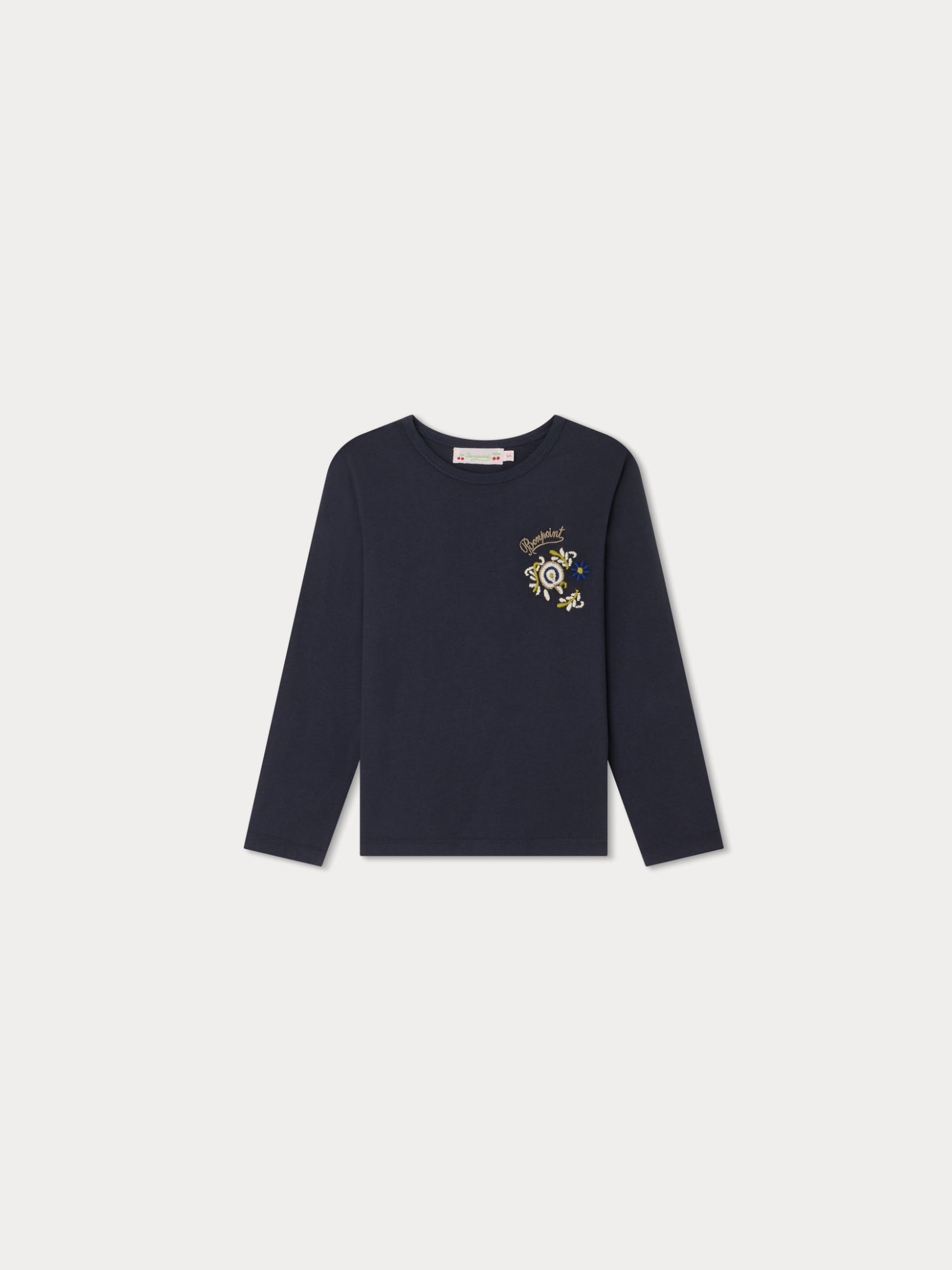 Girls Navy Embroidered Cotton T-Shirt