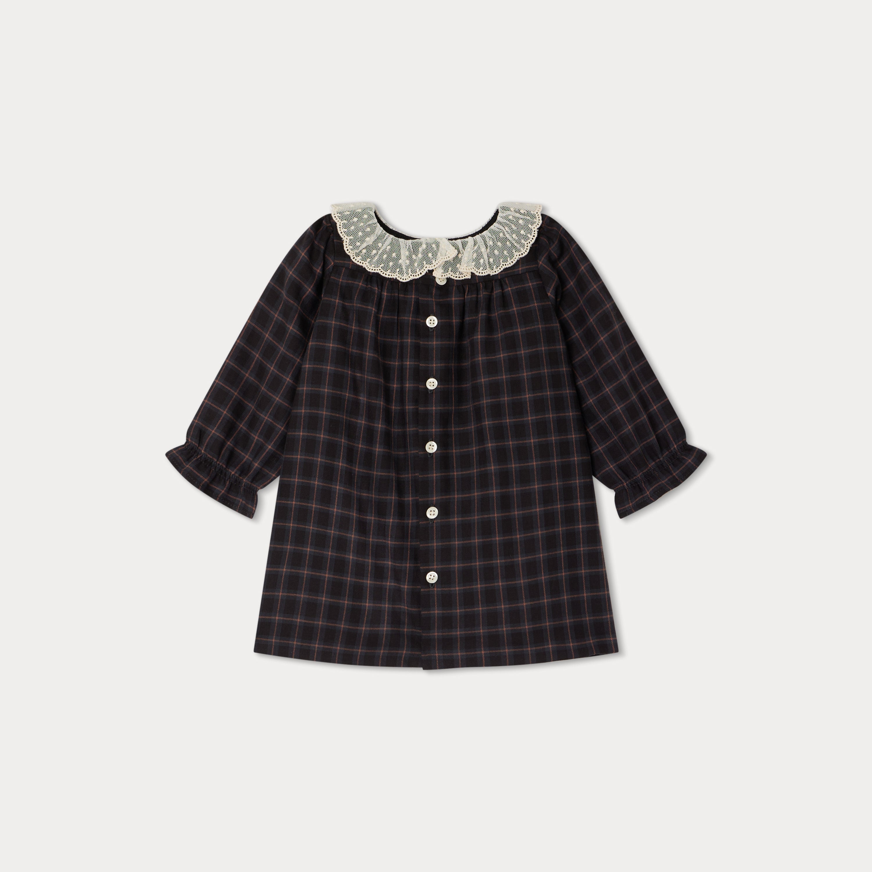 Baby Girls Dark Grey Check Cotton Dress