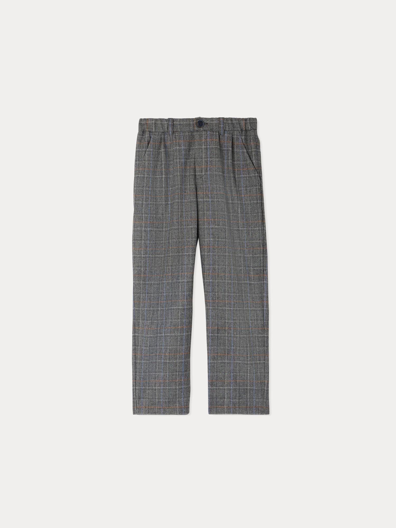 Boys Grey Check Wool Trousers