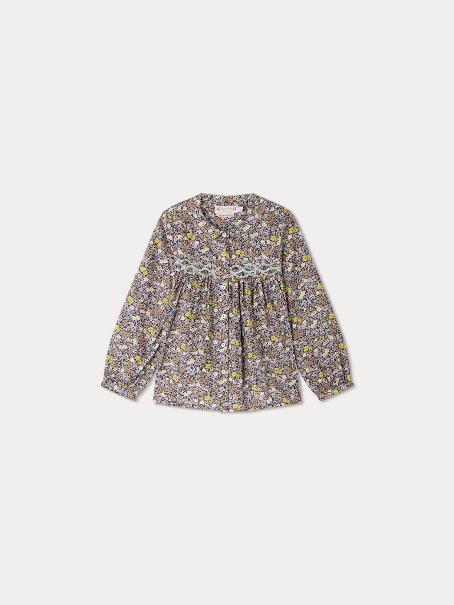 Girls Grey Floral Cotton Shirt