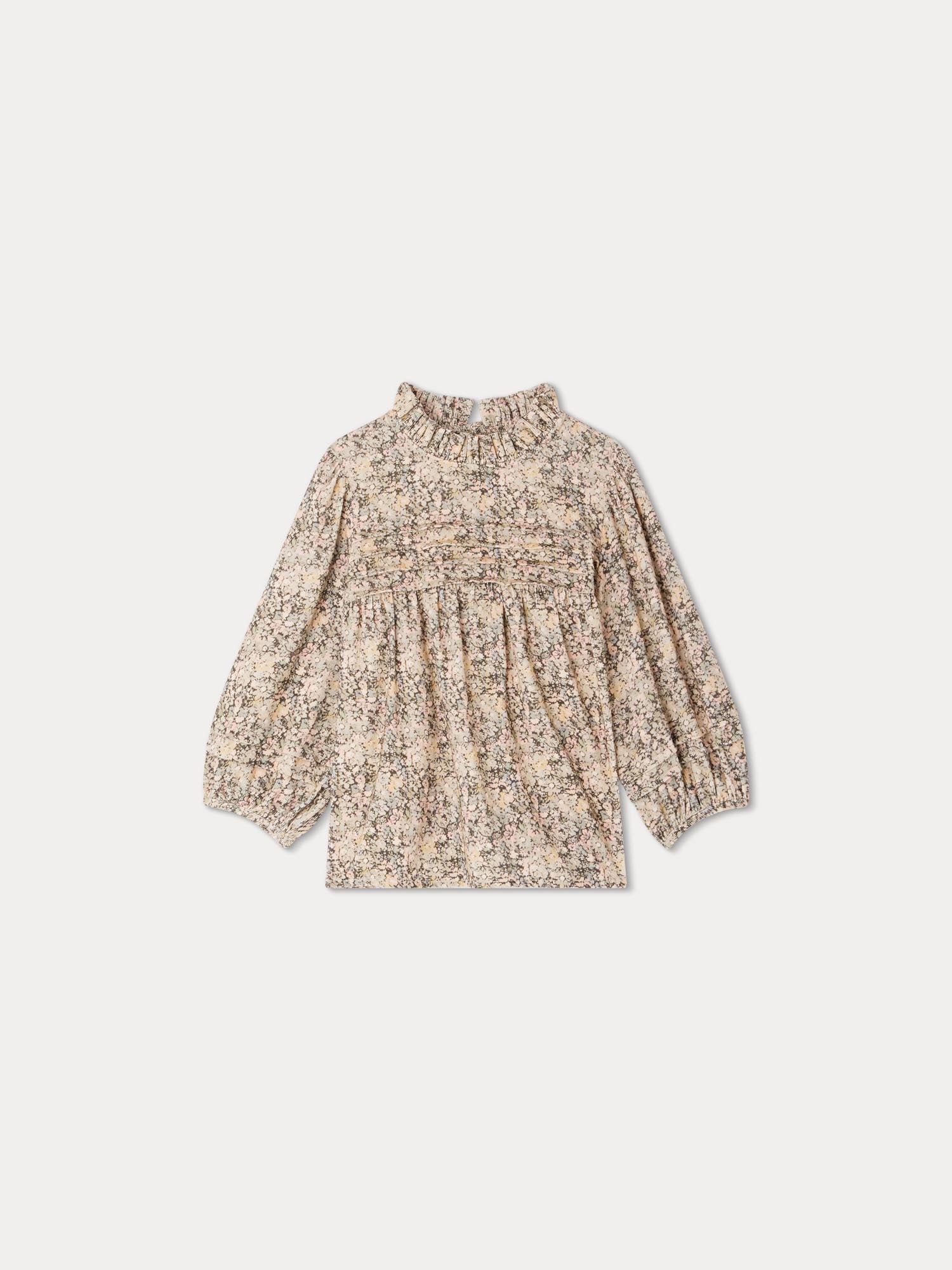 Girls Beige Floral Corduroy Shirt