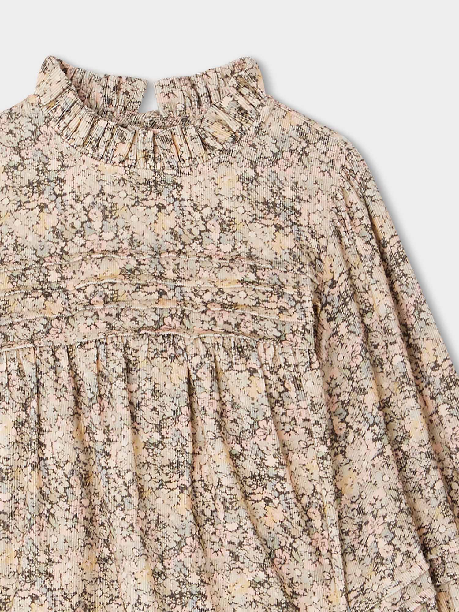 Girls Beige Floral Corduroy Shirt