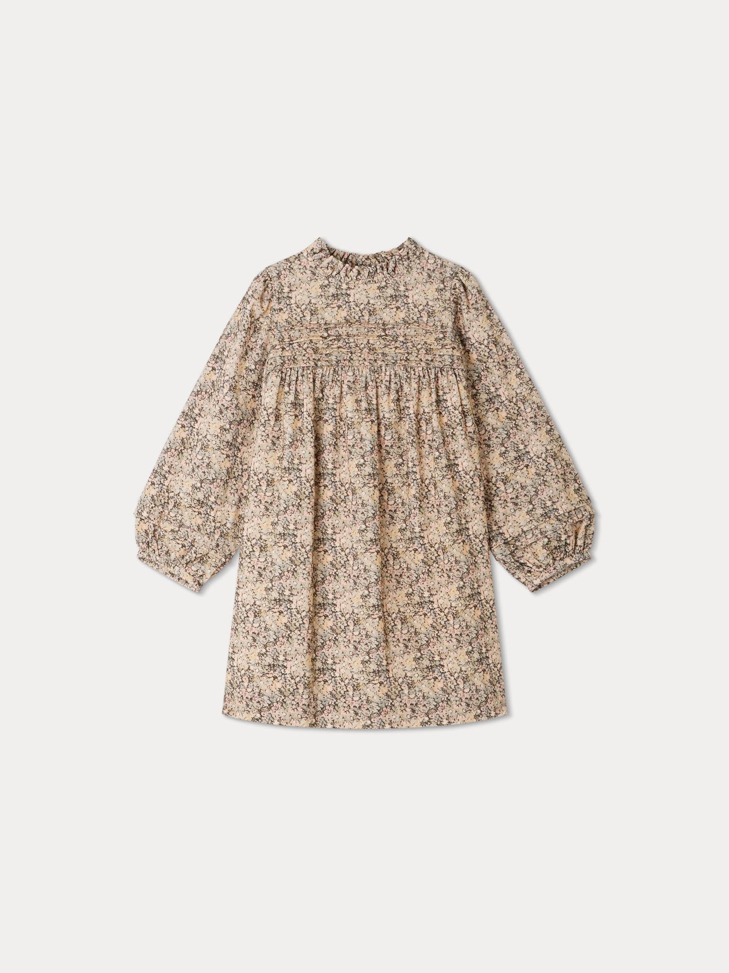 Girls Beige Floral Corduroy Dress