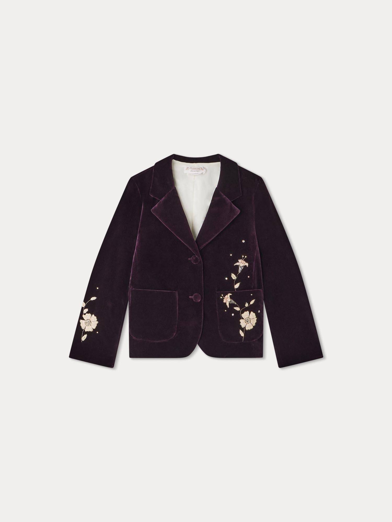 Girls Dark Purple Embroidered Velvet Suit