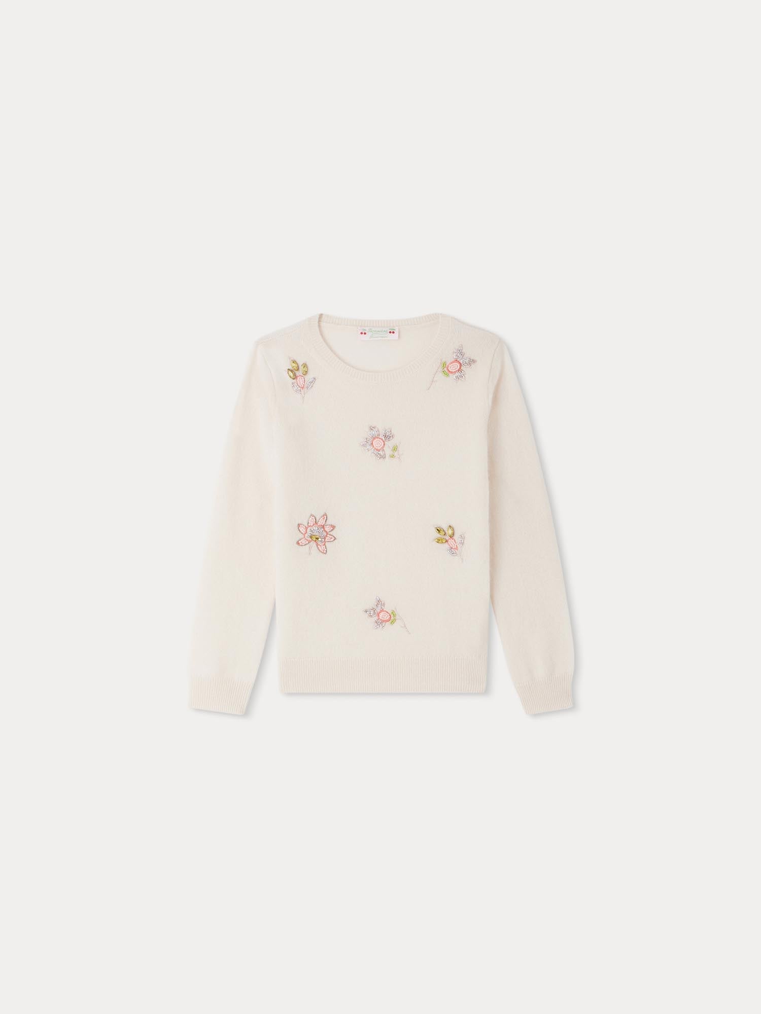 Girls White Embroidered Cashmere Sweater