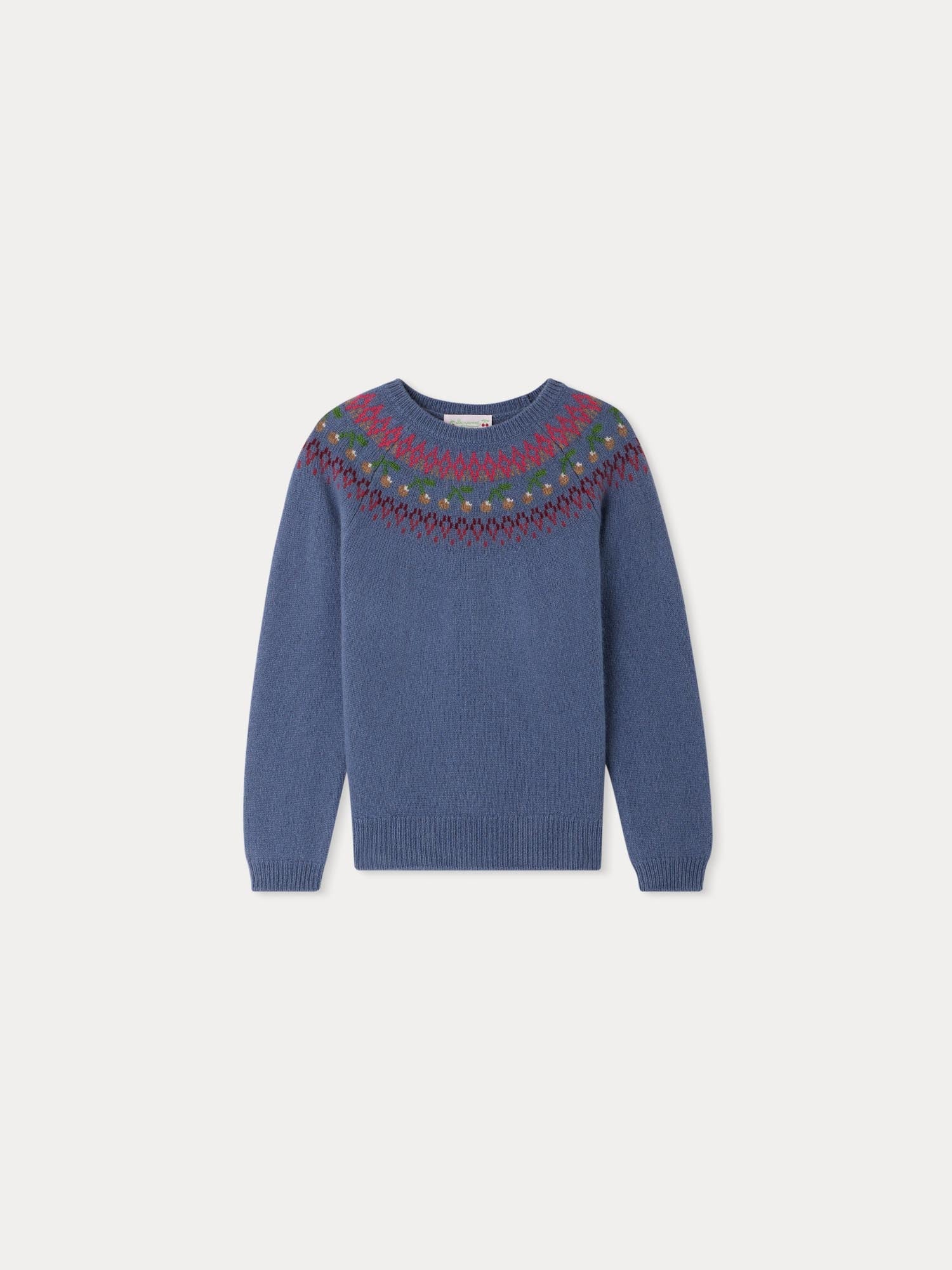 Girls Blue Jacquard Wool Sweater