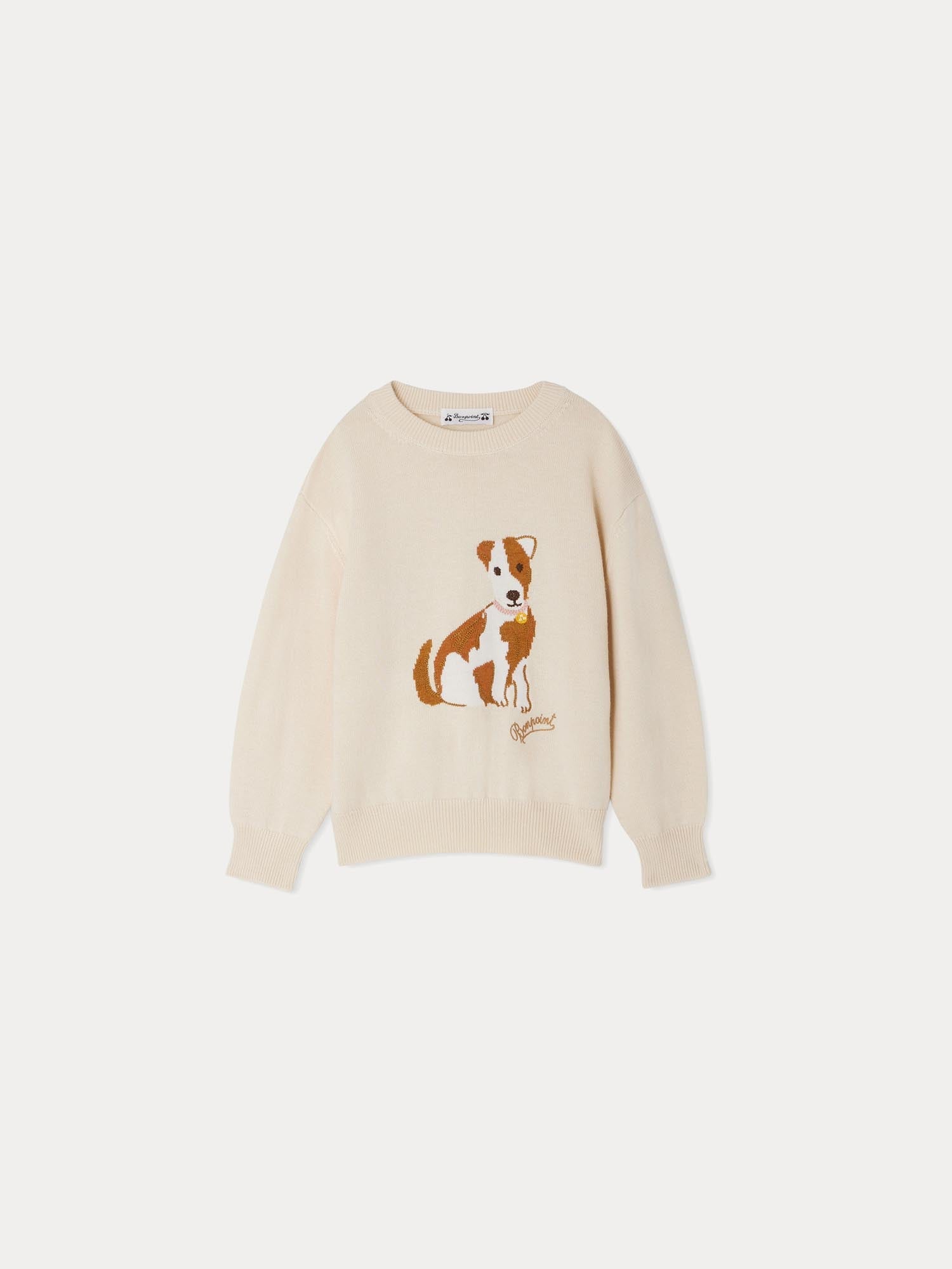 Girls White Puppy Wool Sweater