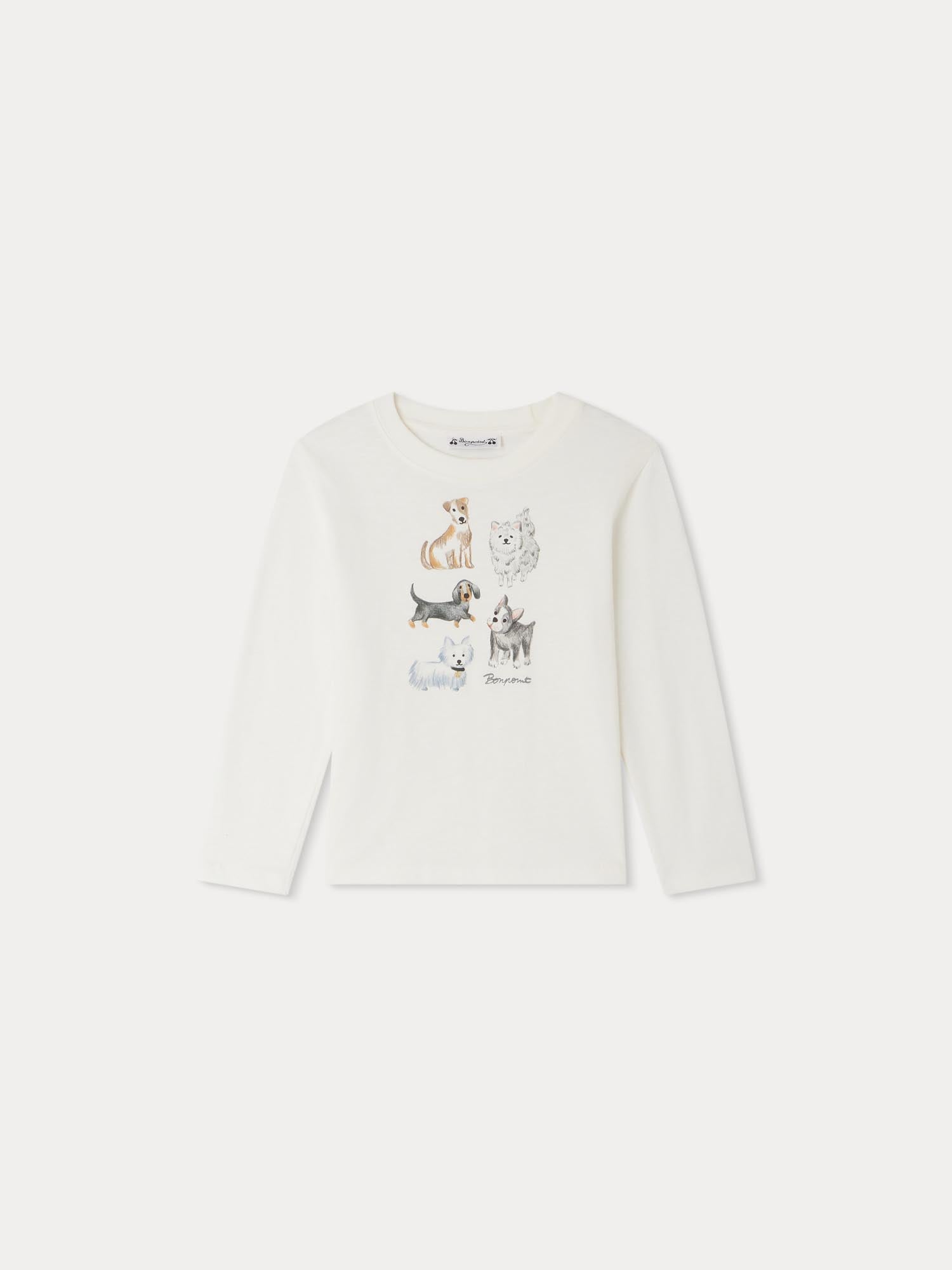 Boys & Girls White Puppy Cotton T-Shirt