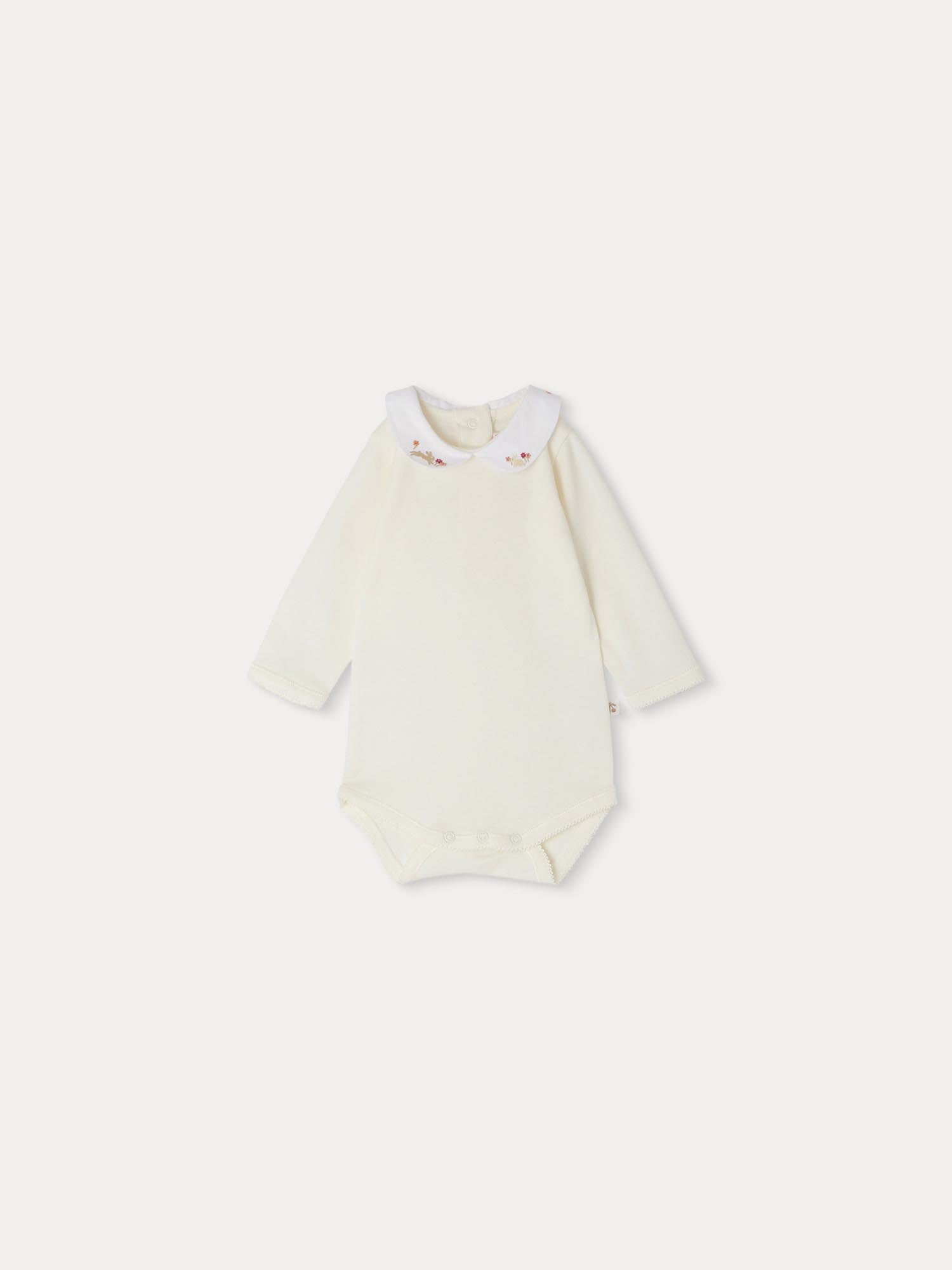 Baby Girls White Embroidered Cotton Babysuit