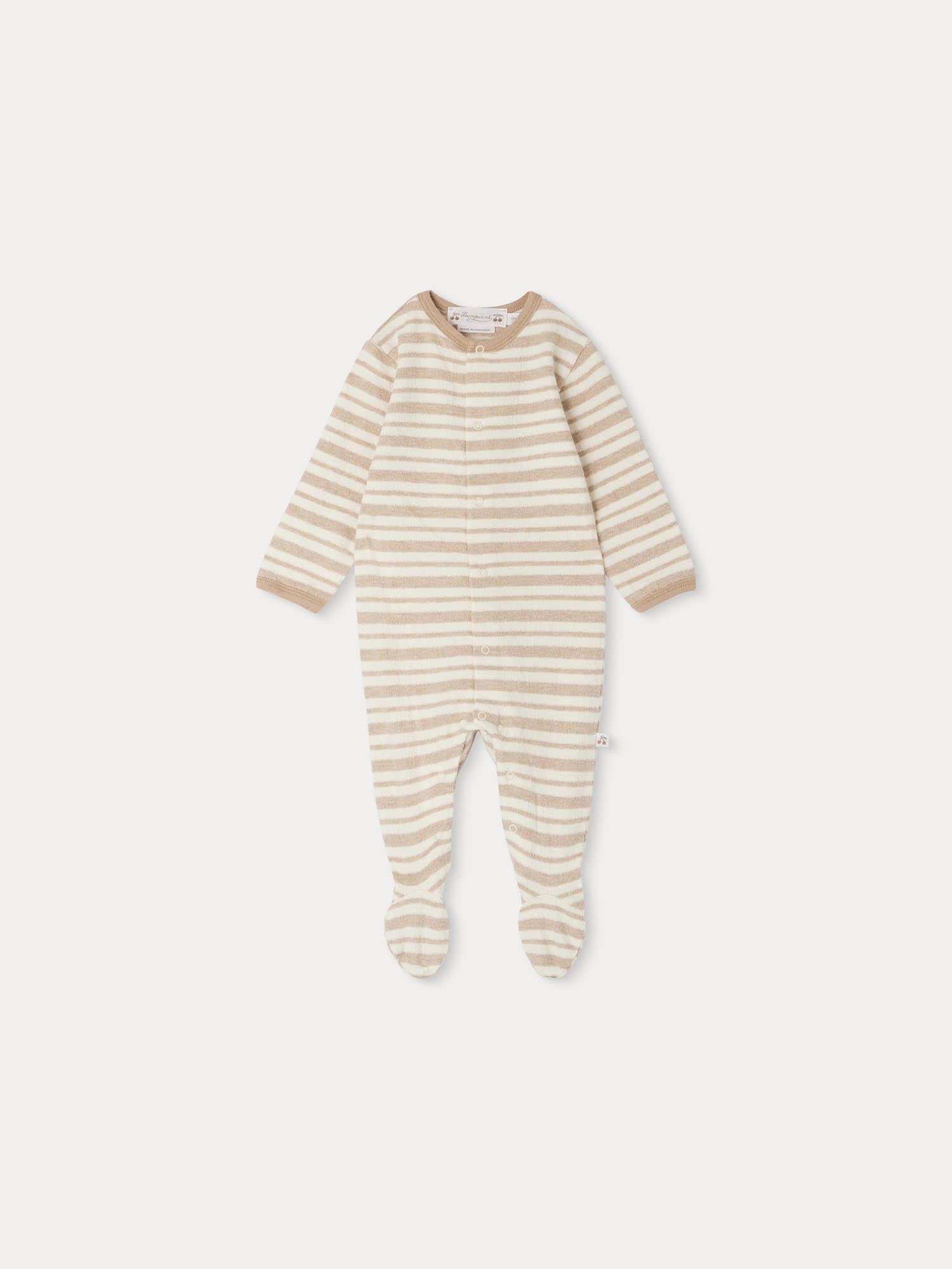 Baby Boys & Girls Beige Stripes Cotton Babysuit