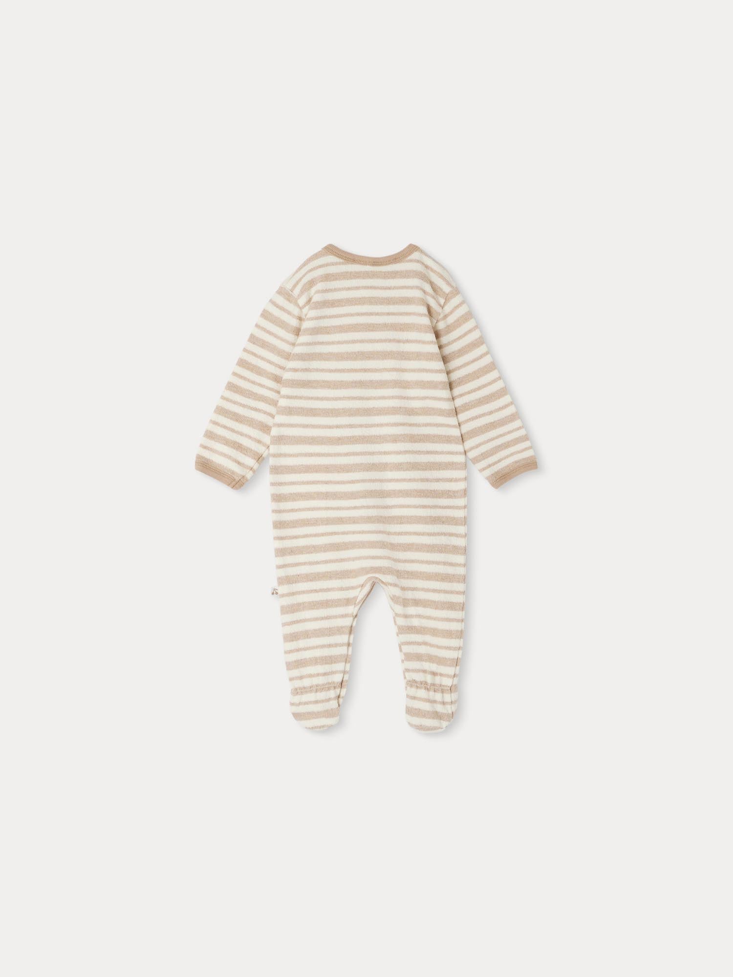 Baby Boys & Girls Beige Stripes Cotton Babysuit