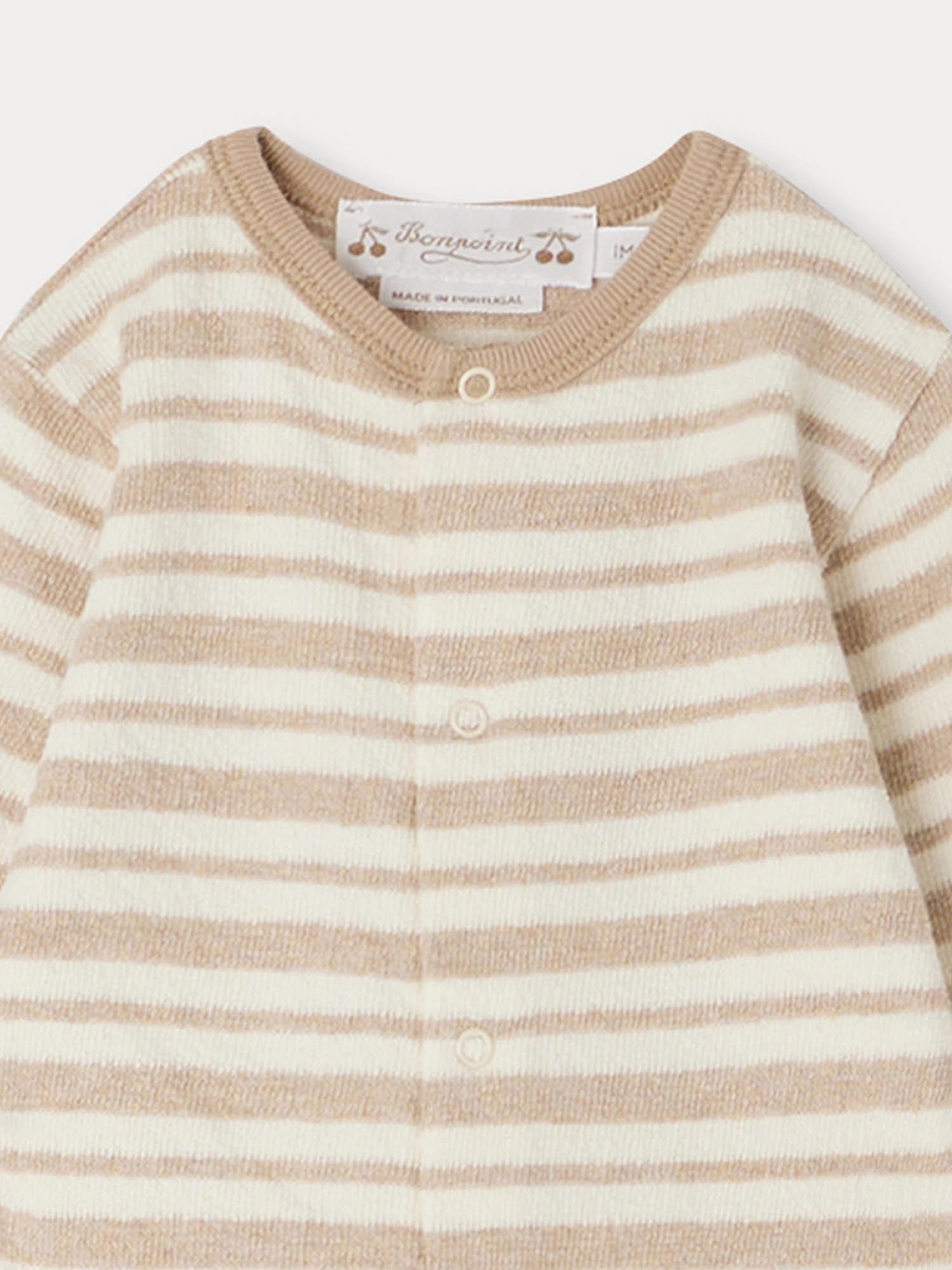 Baby Boys & Girls Beige Stripes Cotton Babysuit