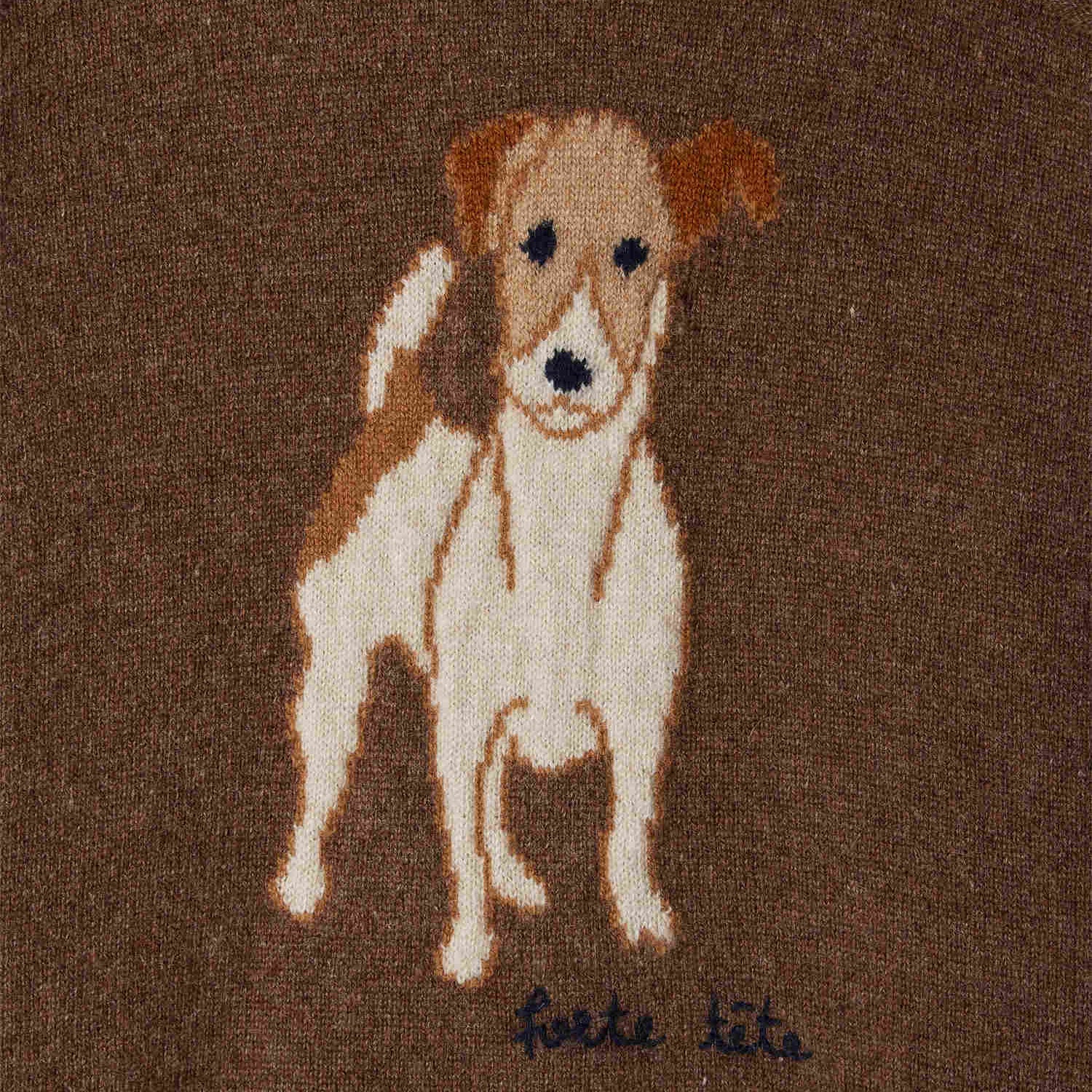 Boys Brown Dog Jacquard Cashmere Sweater
