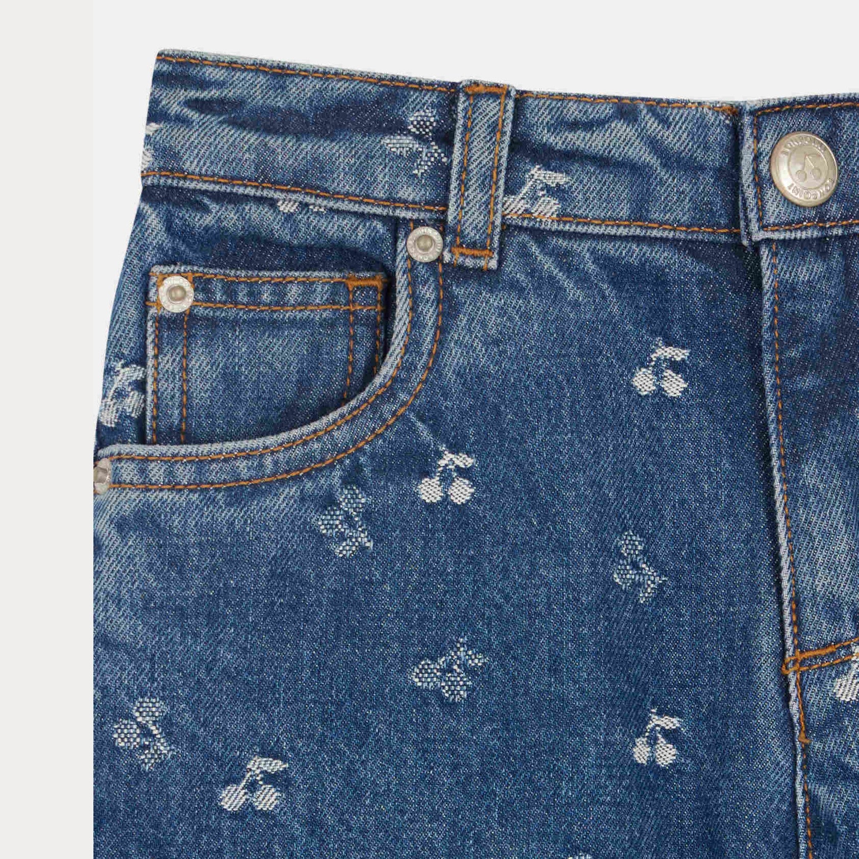 Girls Blue Cherry Logo Denim Trousers