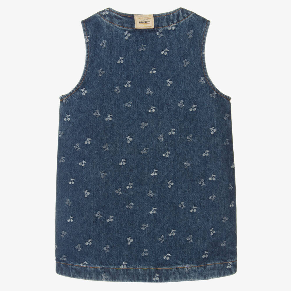 Girls Blue Cherry Jacquard Denim Dress