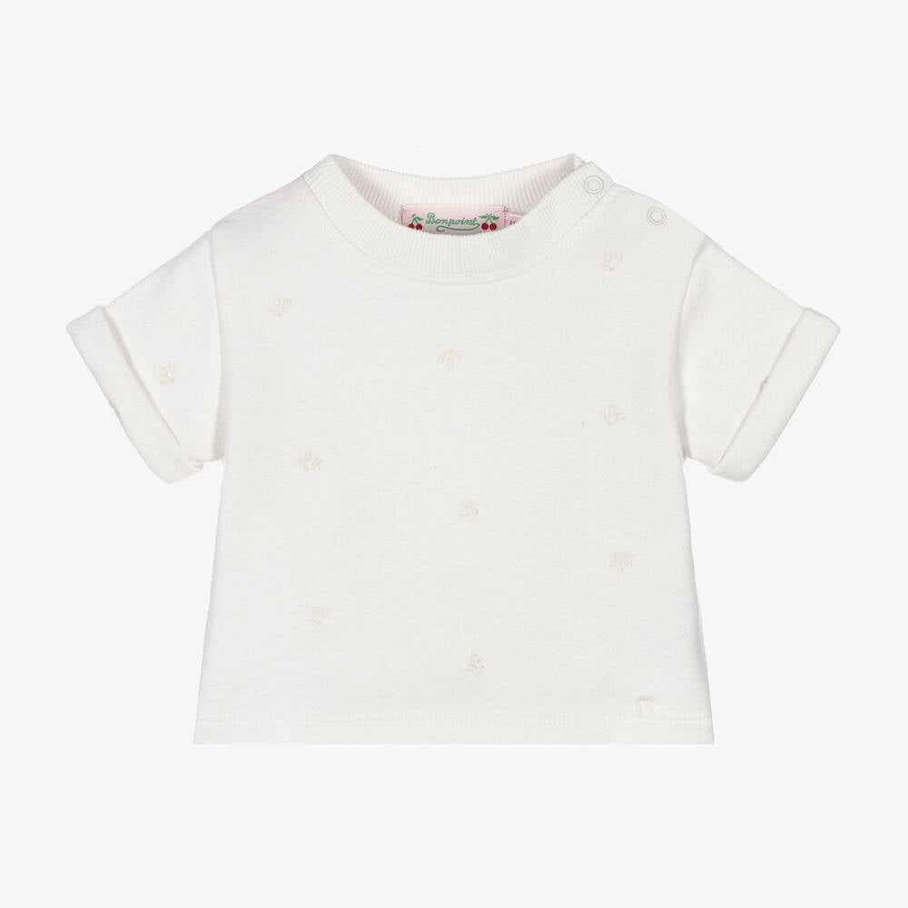 Baby Girls White Cotton T-Shirt