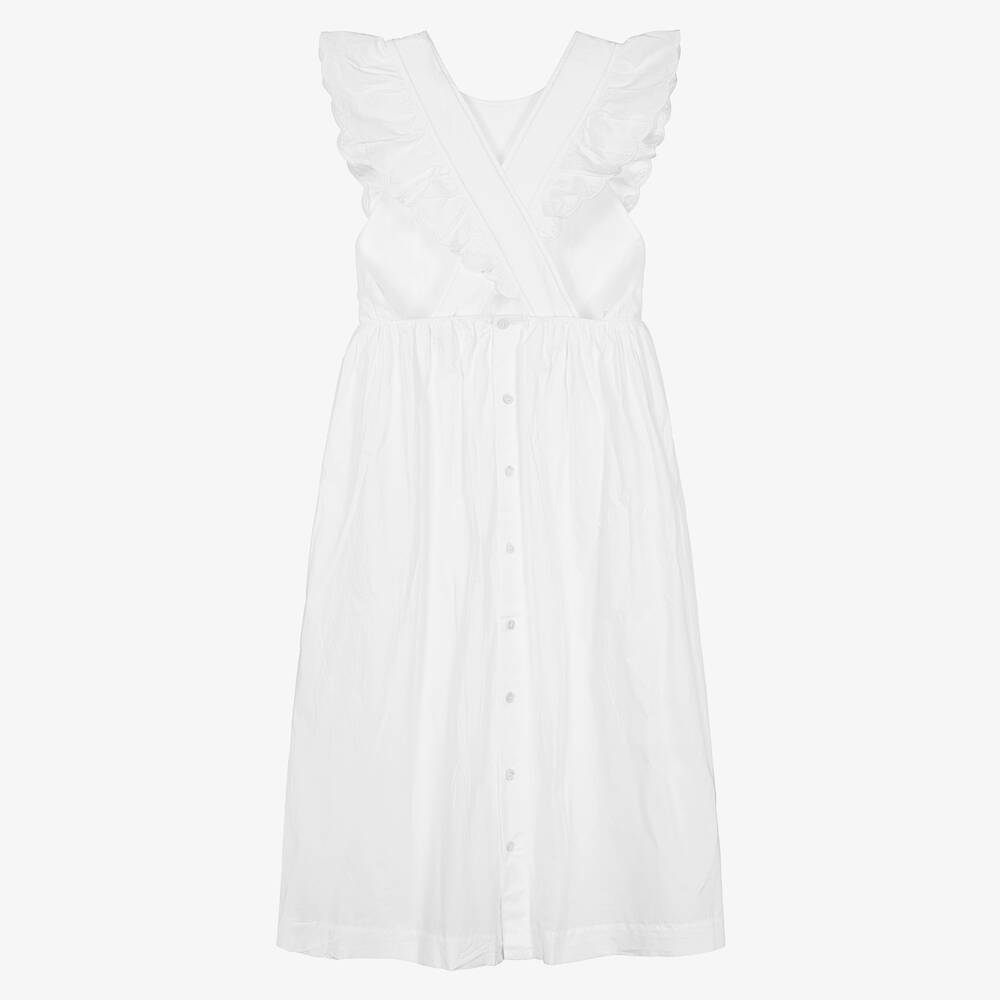 Girls White Ruffled Cotton Dress