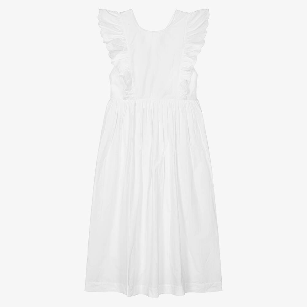 Girls White Ruffled Cotton Dress