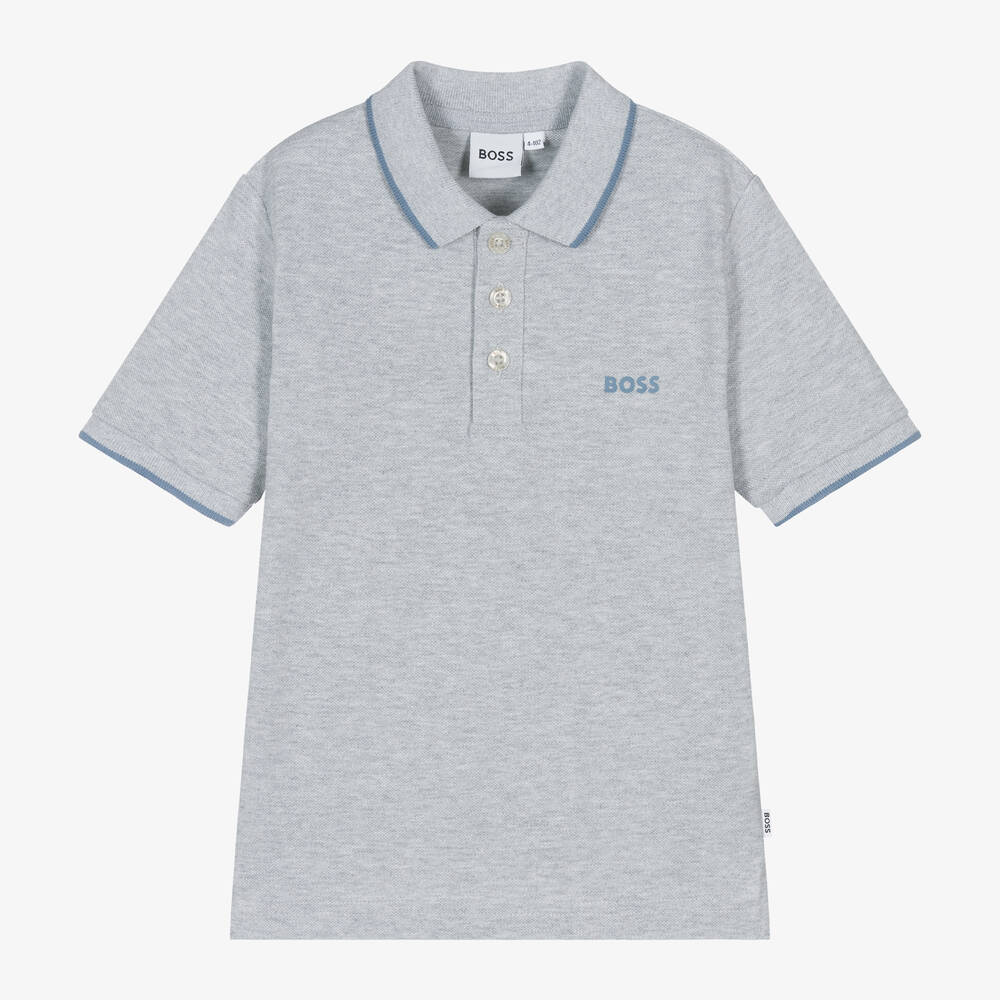 Boys Grey Cotton Polo Shirt