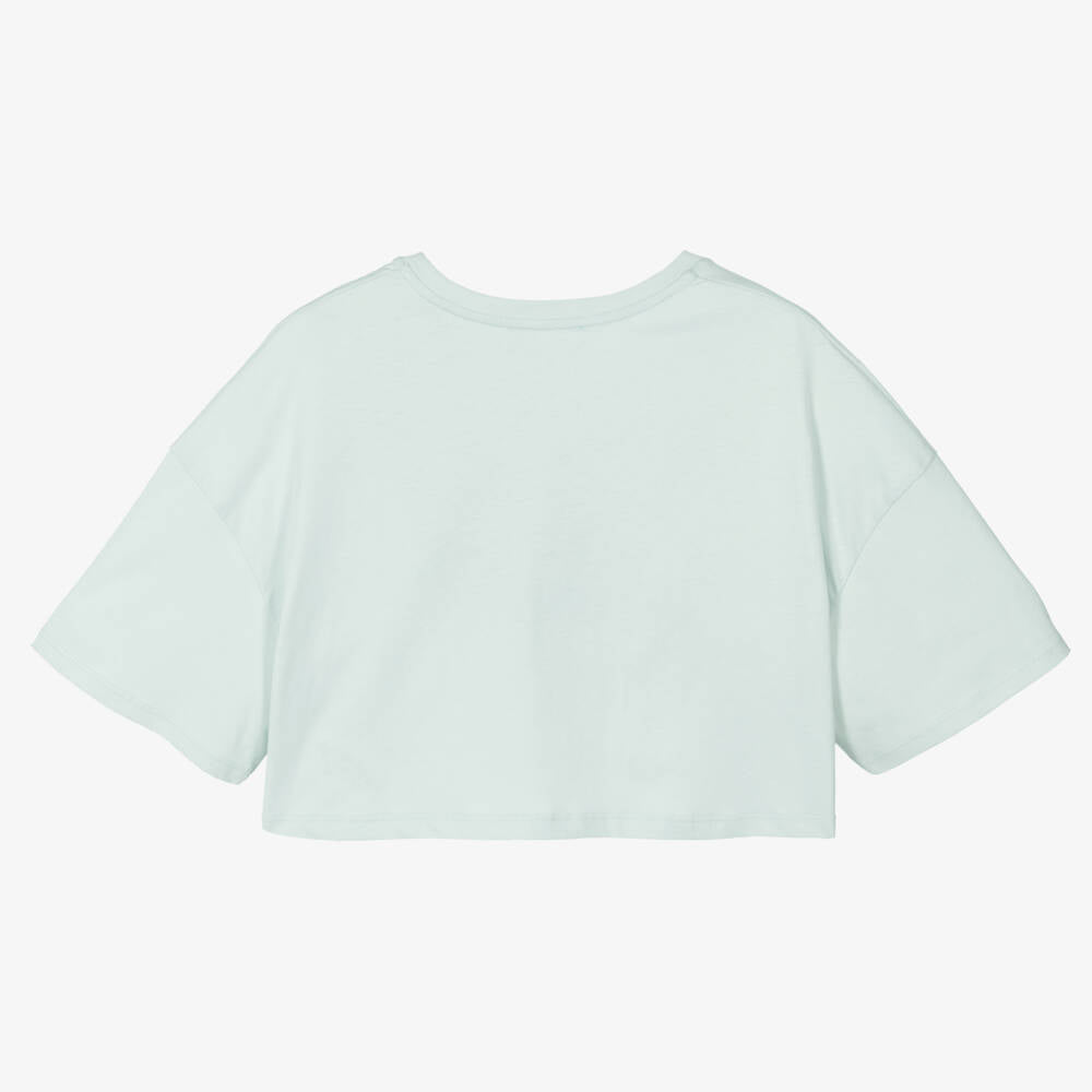 Girls Light Green Printed Logo Cotton T-Shirt