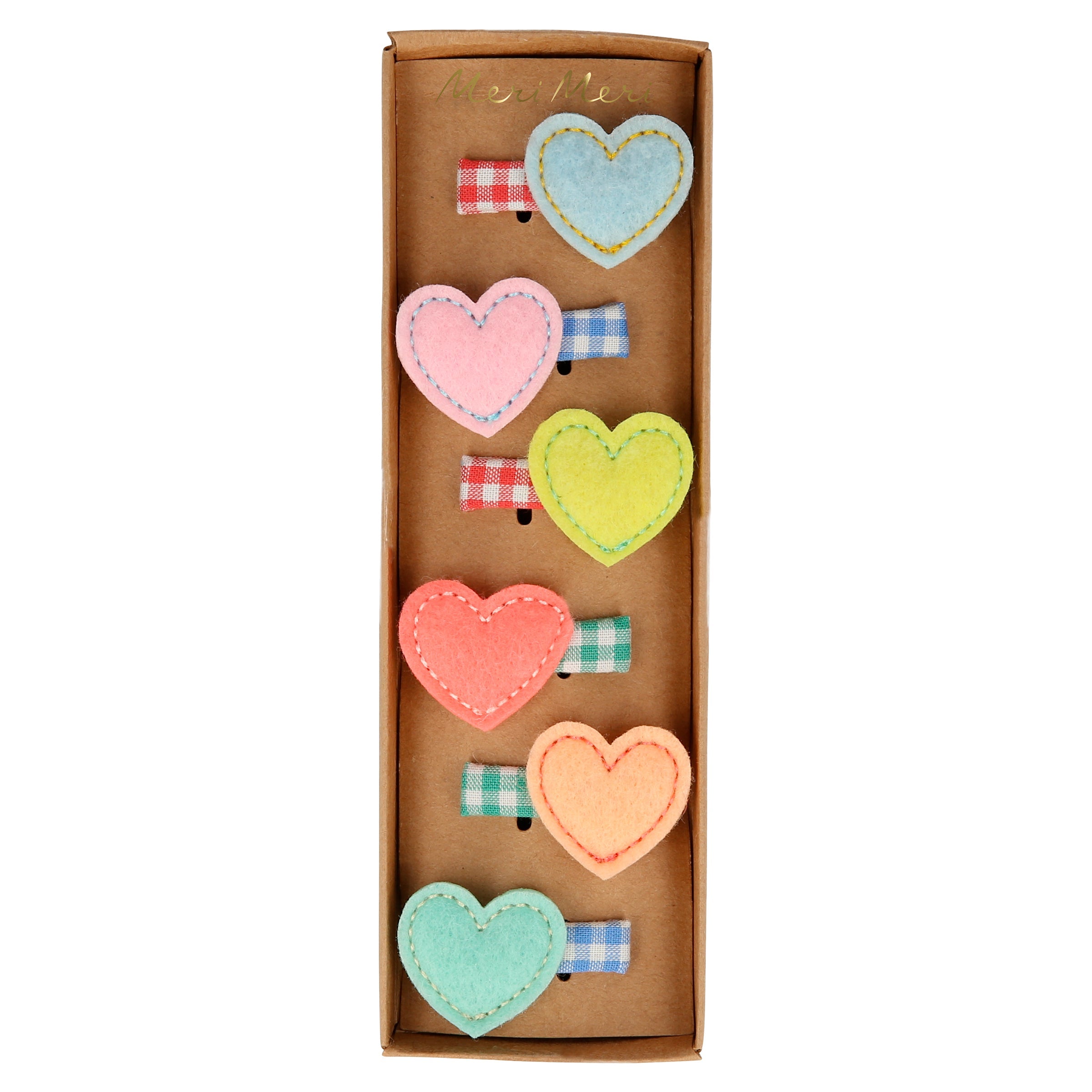 Set of 6 felt heart hair clips