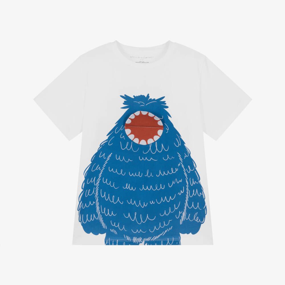 Boys White Printed Cotton T-Shirt