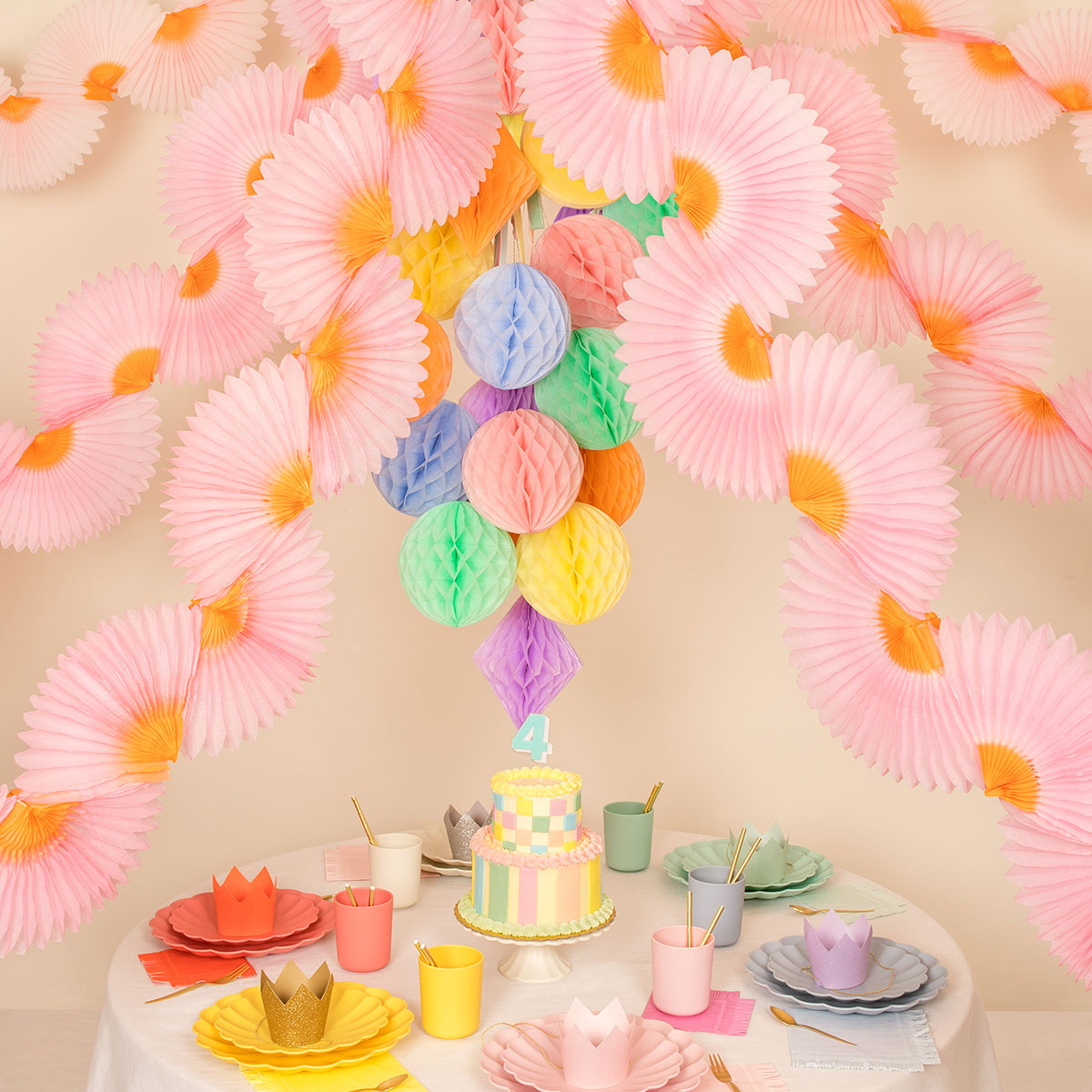 Pink Honeycomb Fan Garland