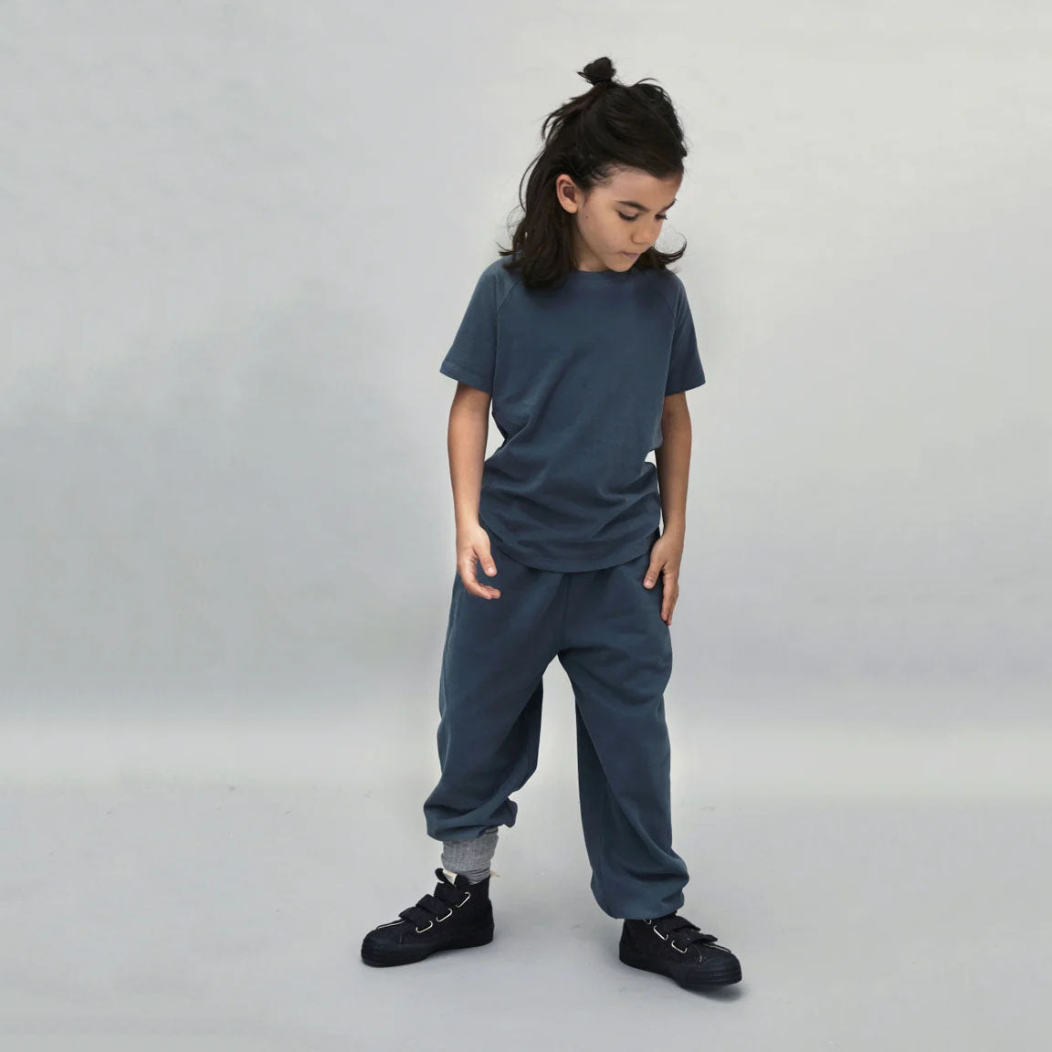 Boys & Girls Blue Grey Cotton Trousers