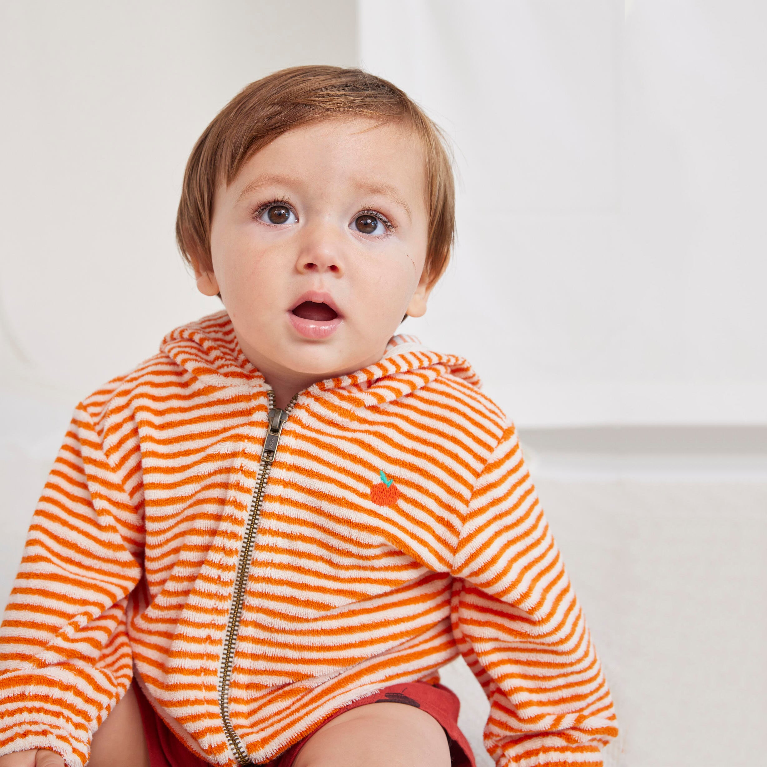 Baby Boys & Girls Orange Stripes Zip-Up Top