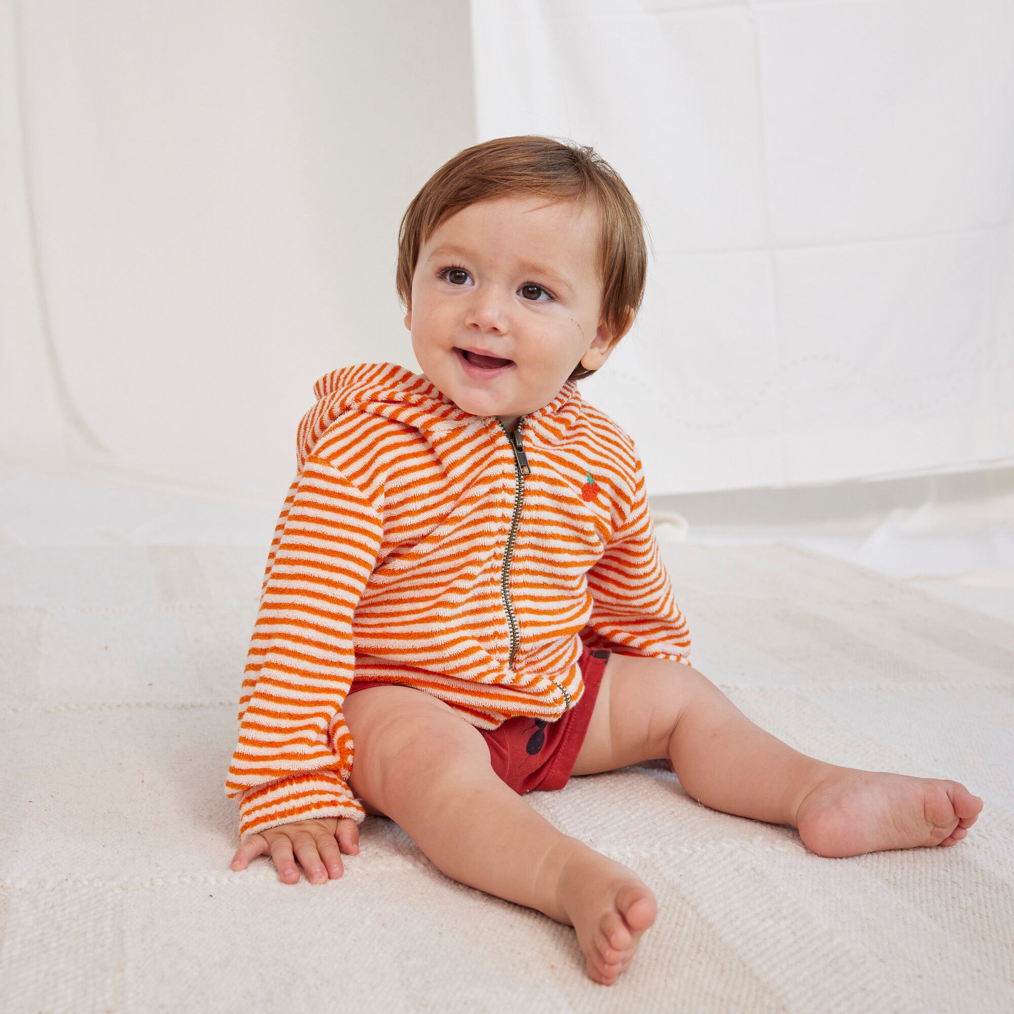 Baby Boys & Girls Orange Stripes Zip-Up Top