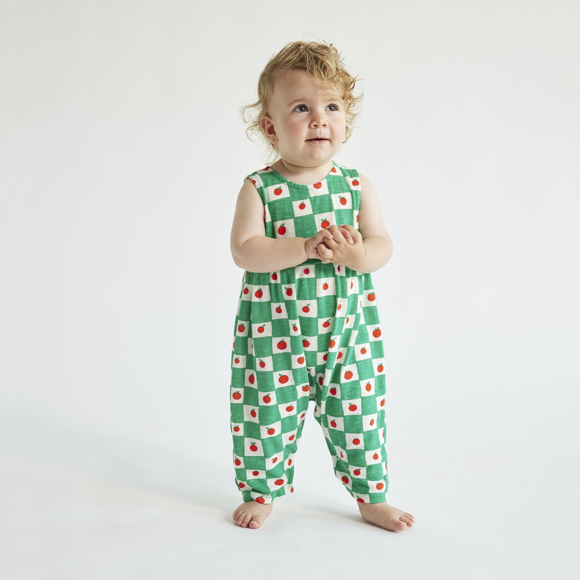 Baby Boys & Girls Green Check Cotton Babysuit