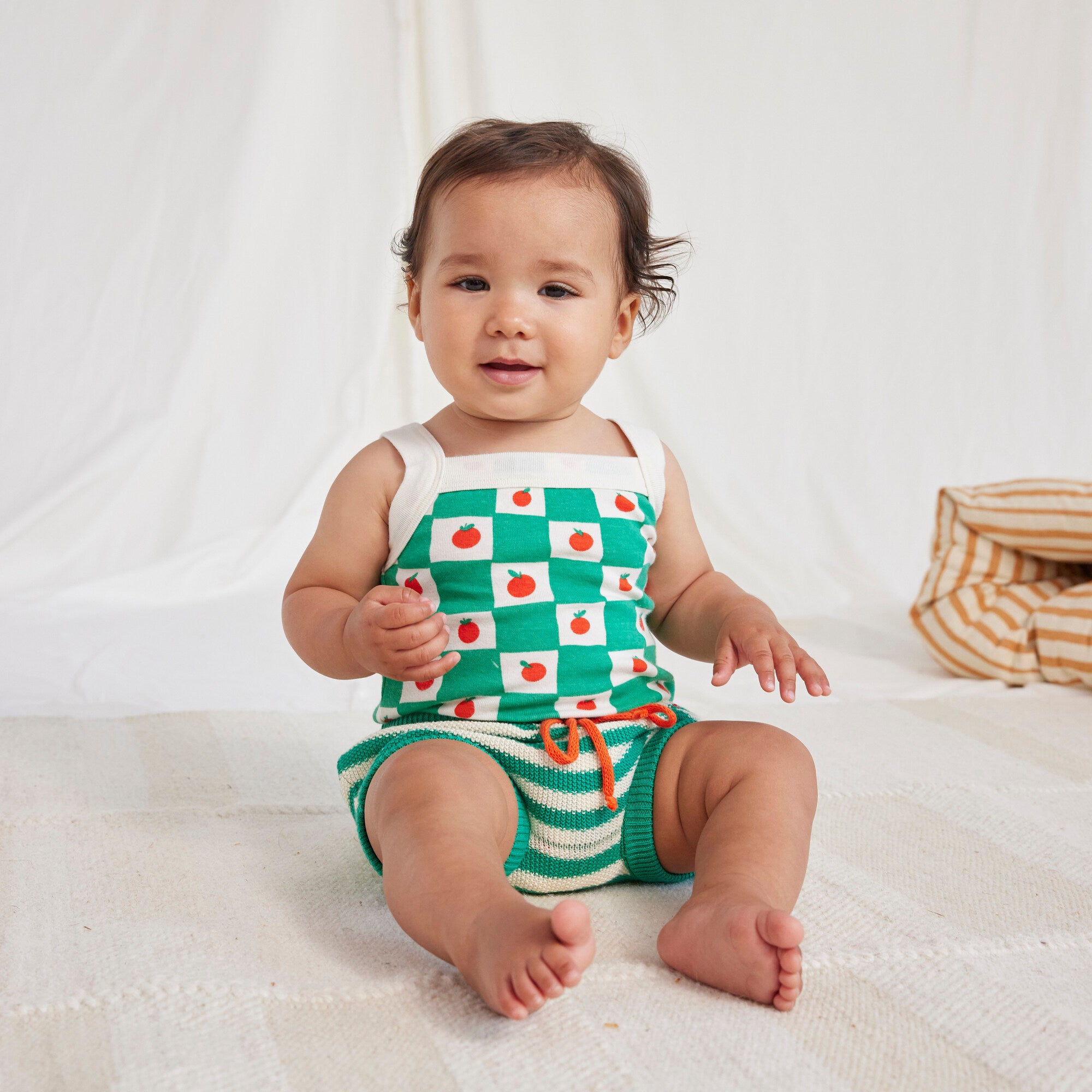 Baby Boys & Girls Green Stripes Cotton Shorts