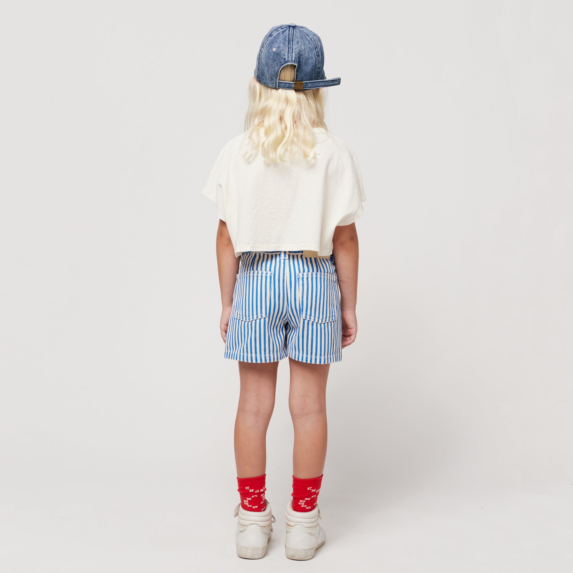 Girls Blue Stripes Cotton Shorts