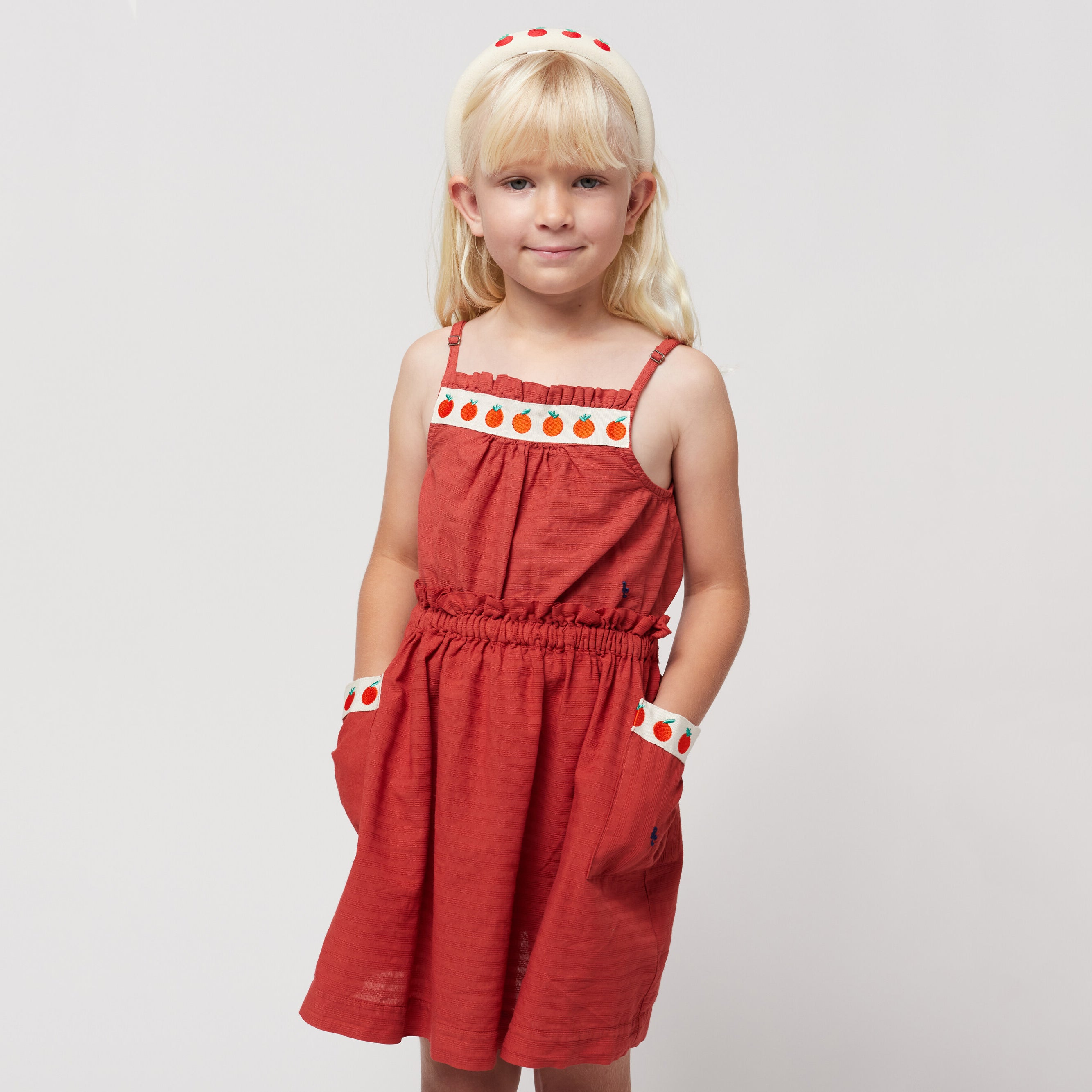 Girls Red Cotton Strap Top