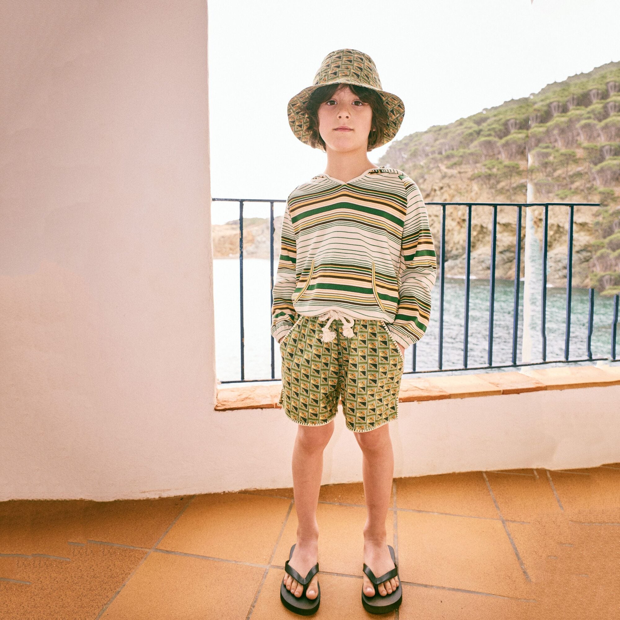 Boys & Girls Green Printed Cotton Shorts