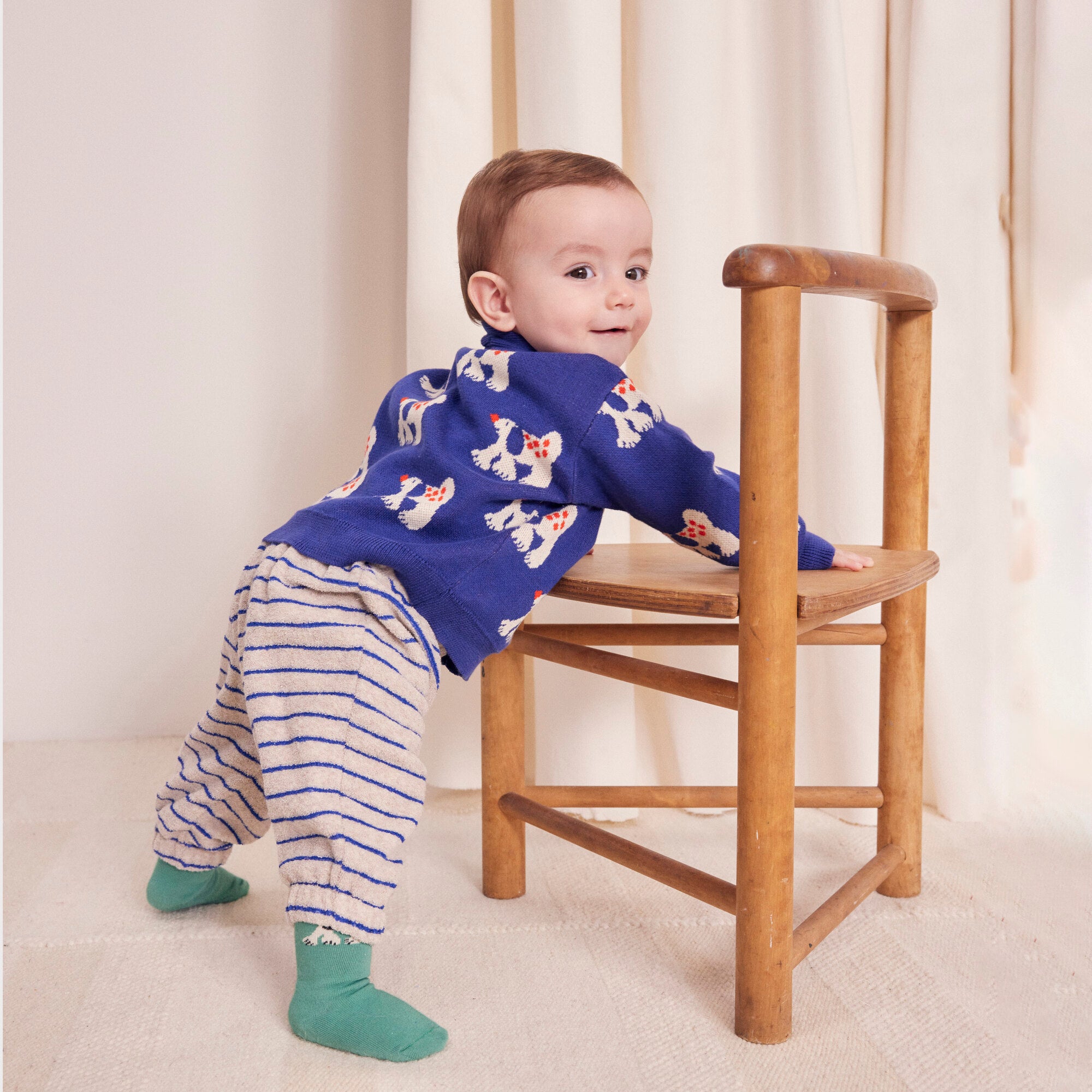 Baby Boys & Girls Blue Stripes Cotton Trousers