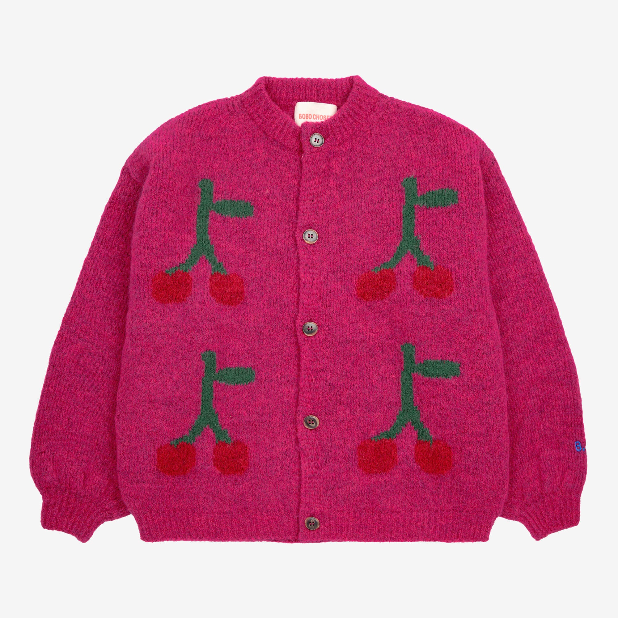 Girls Fuchsia Cherry Jacquard Cardigan