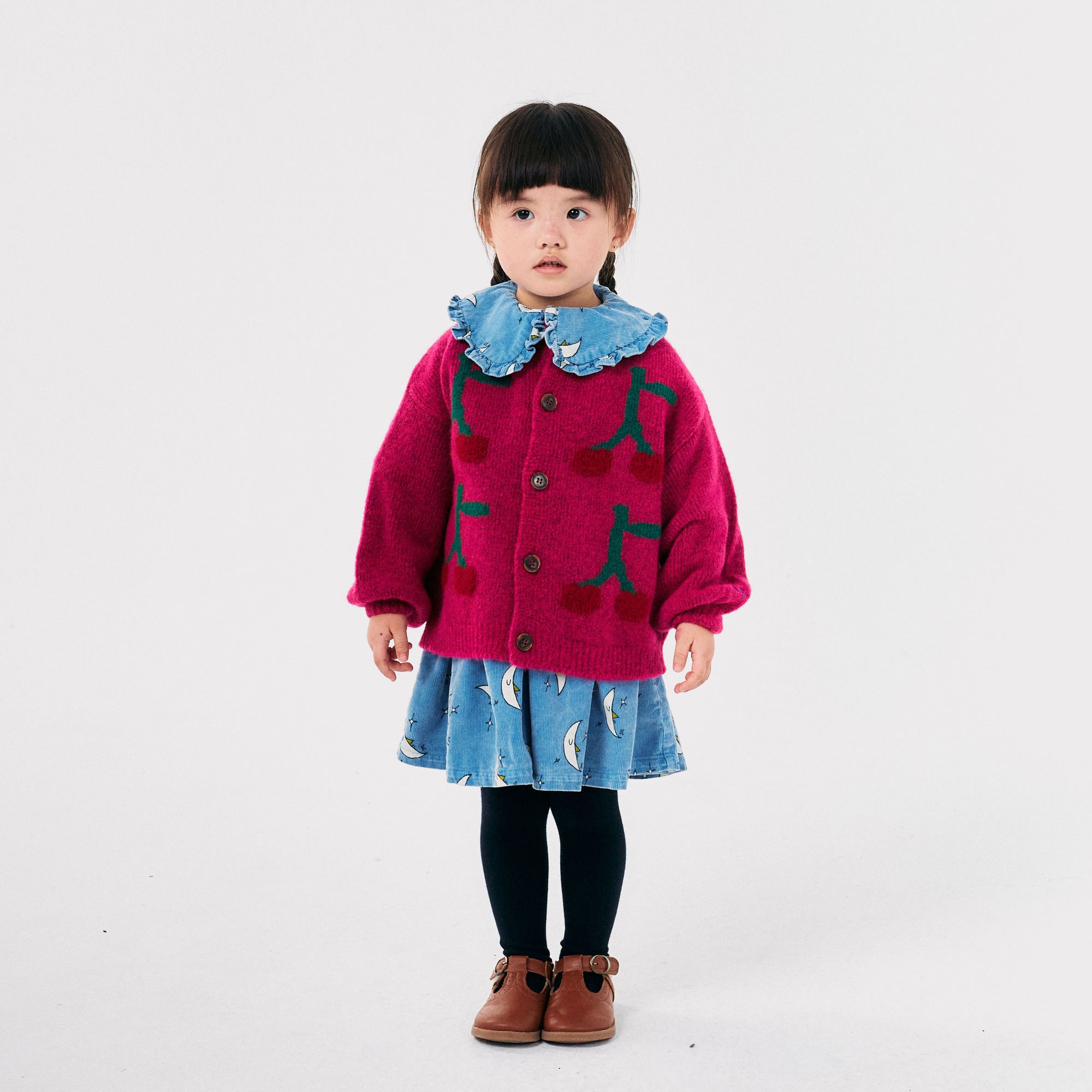 Girls Fuchsia Cherry Jacquard Cardigan