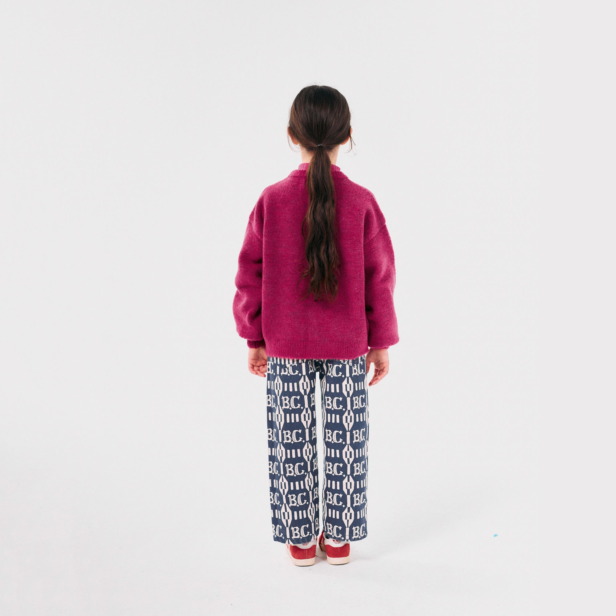 Girls Fuchsia Cherry Jacquard Cardigan