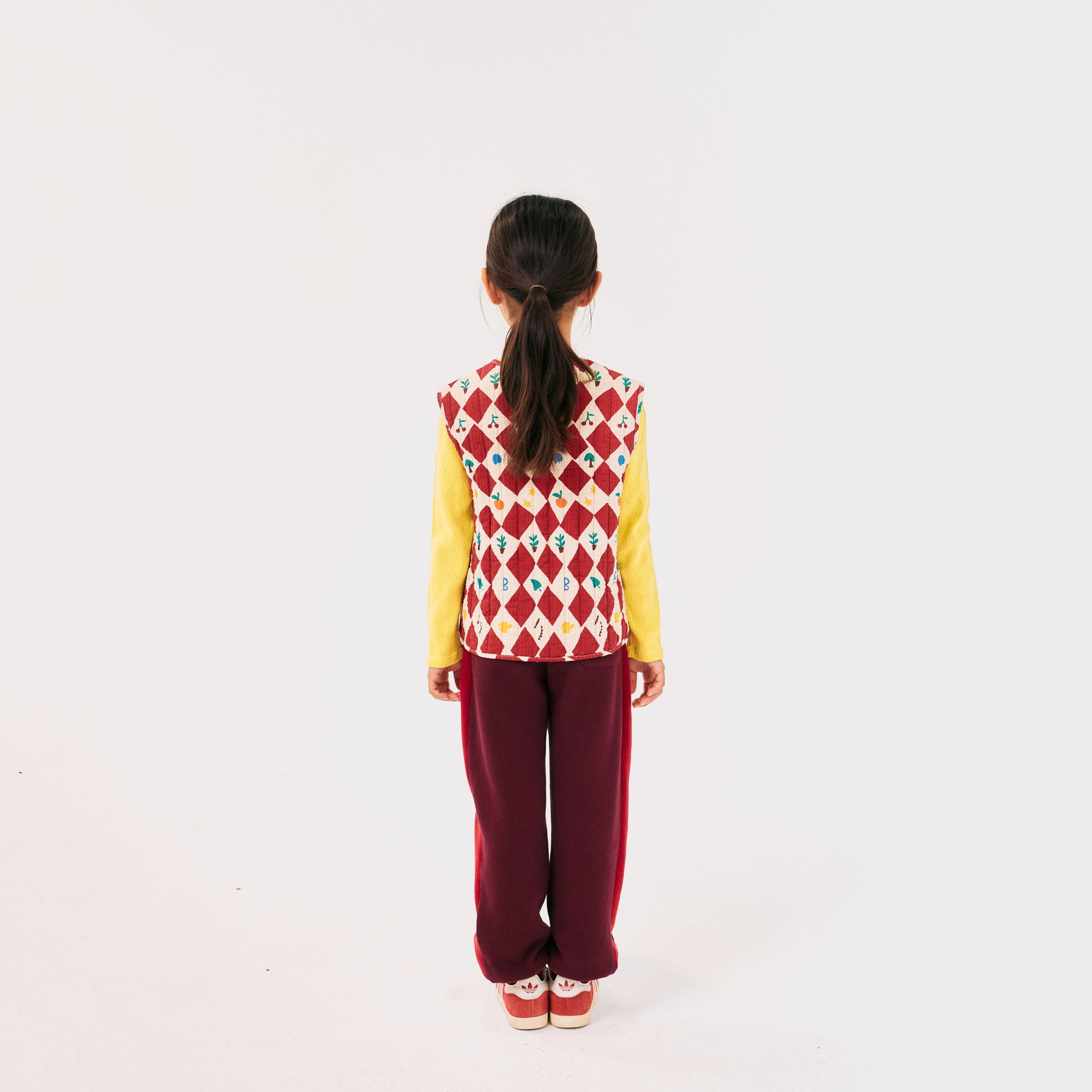 Girls Red Check Padded Gilet