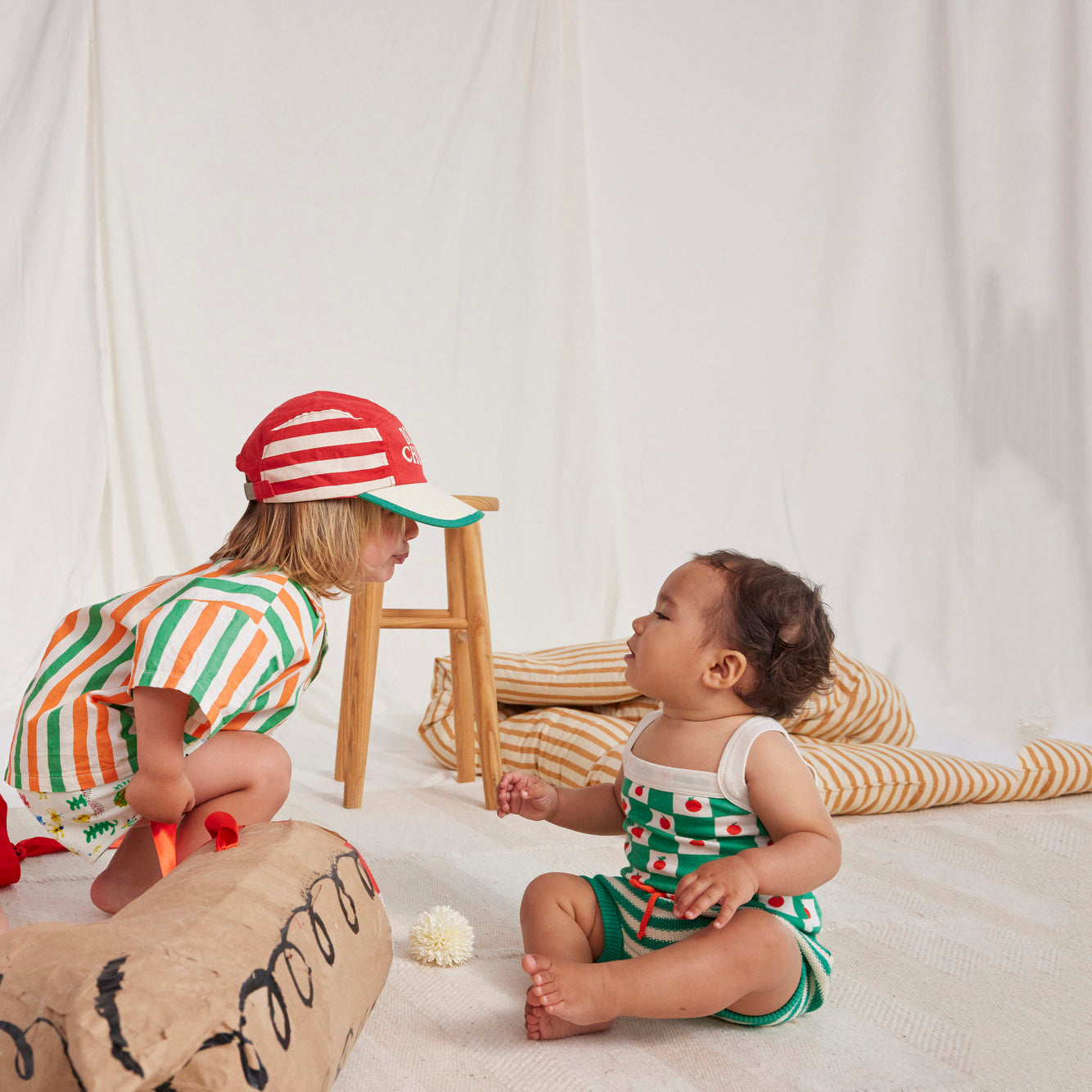 Baby Boys & Girls Green Stripes Cotton Shorts