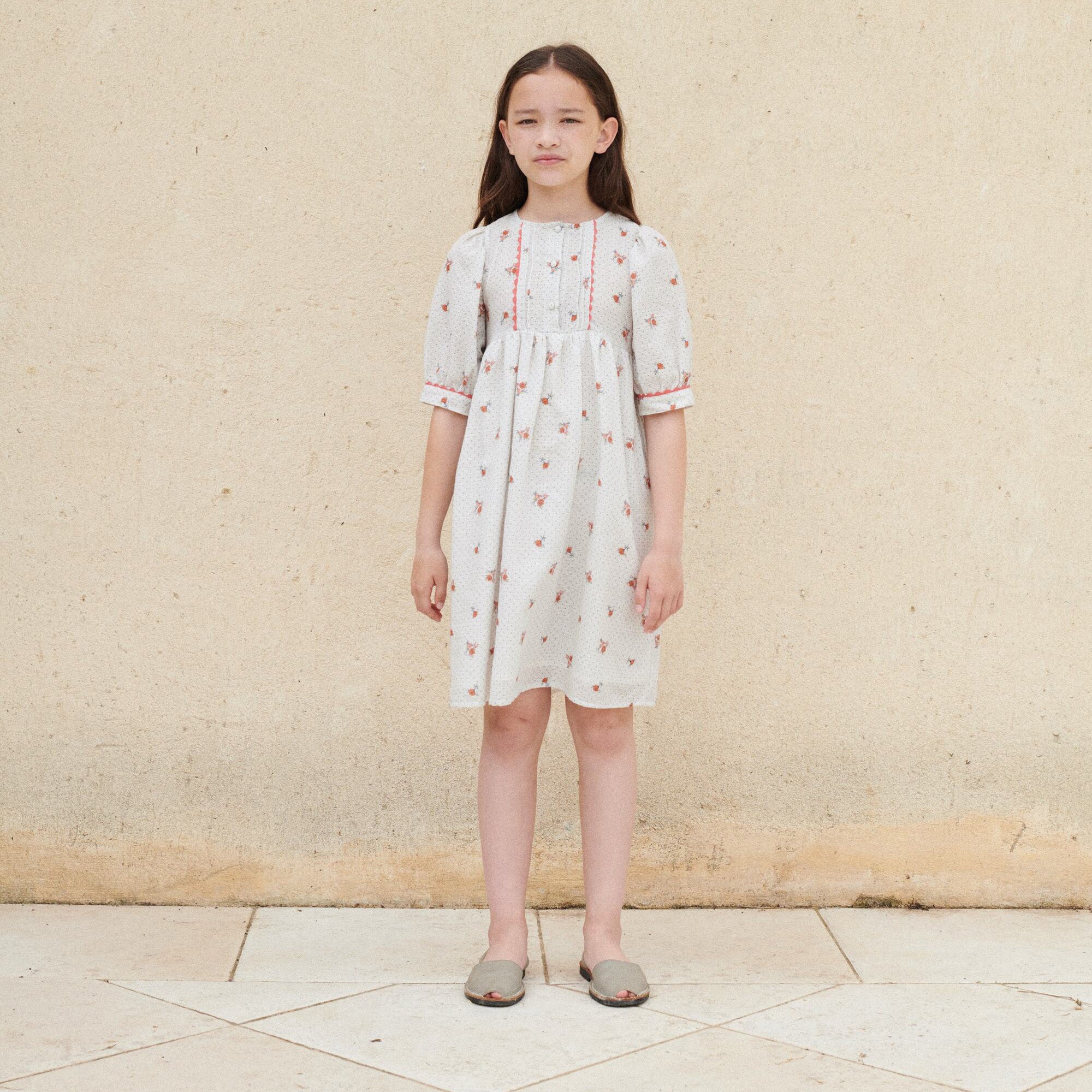 Girls White Floral Cotton Dress