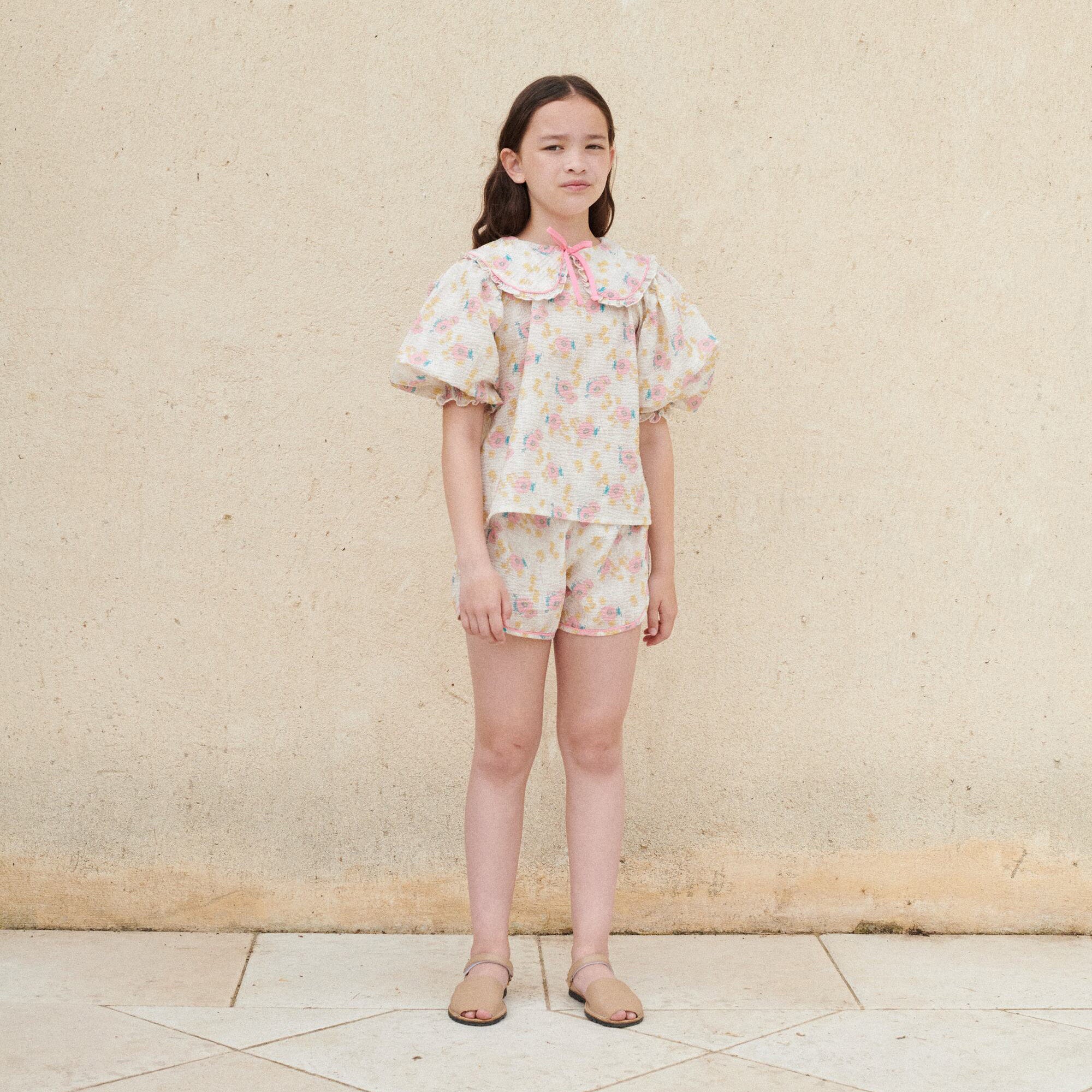 Girls Beige Flower Cotton Top