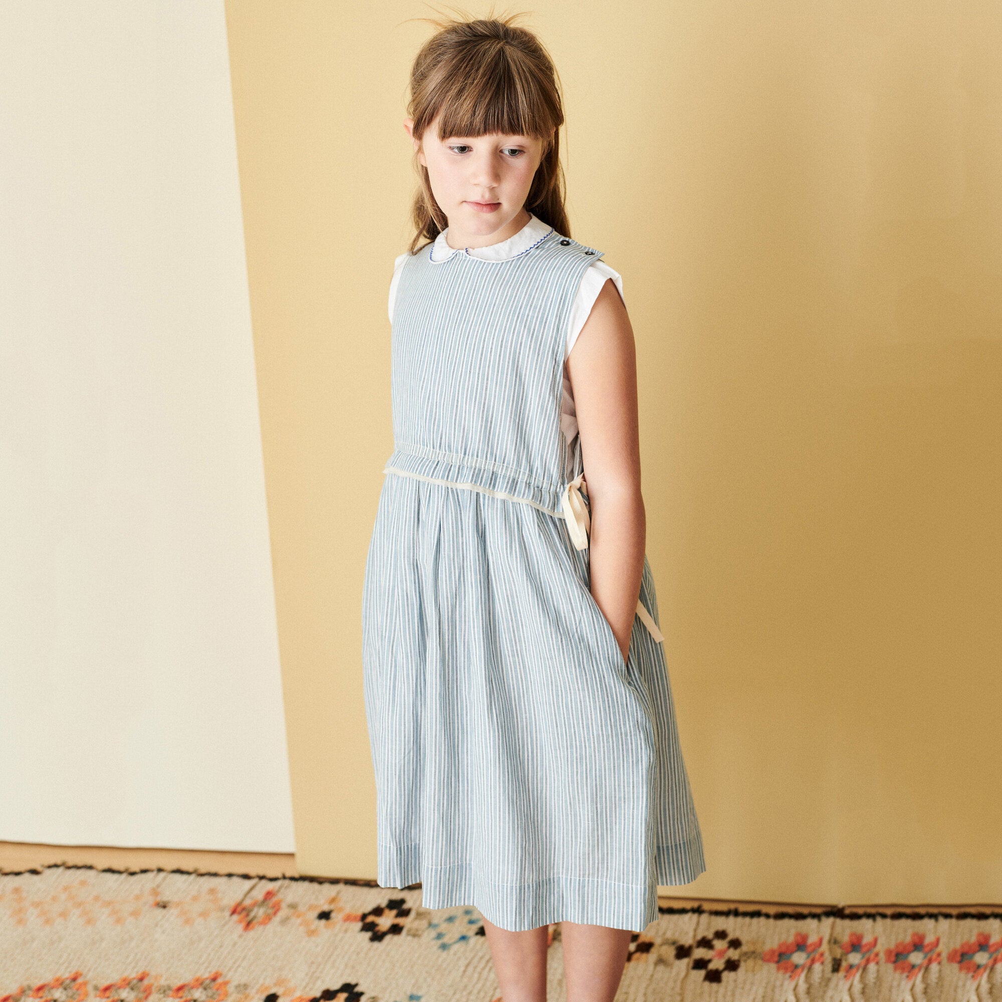 Girls Blue Stripes Cotton Dress