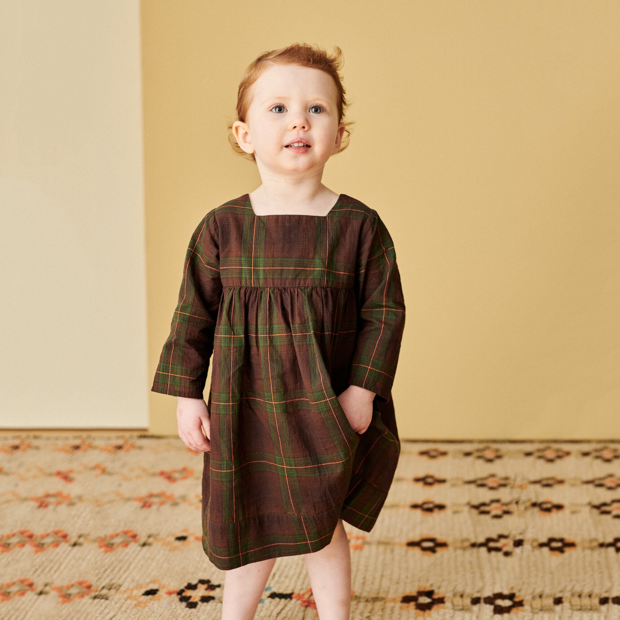 Baby Girls Brown Check Cotton Dress