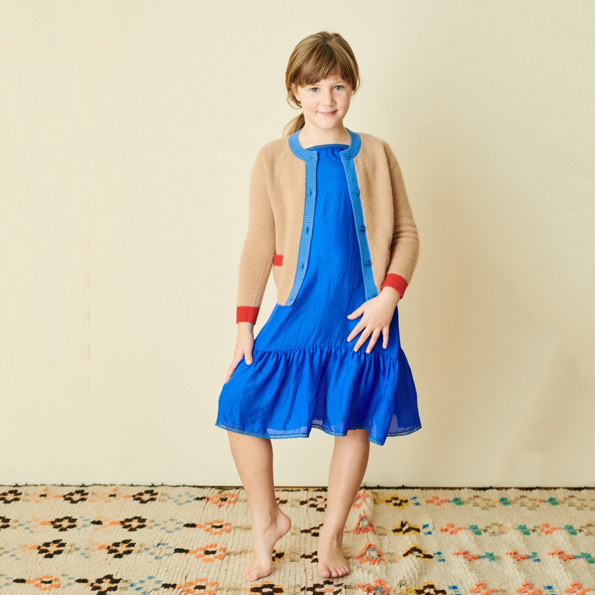 Girls Blue Silk Strap Dress