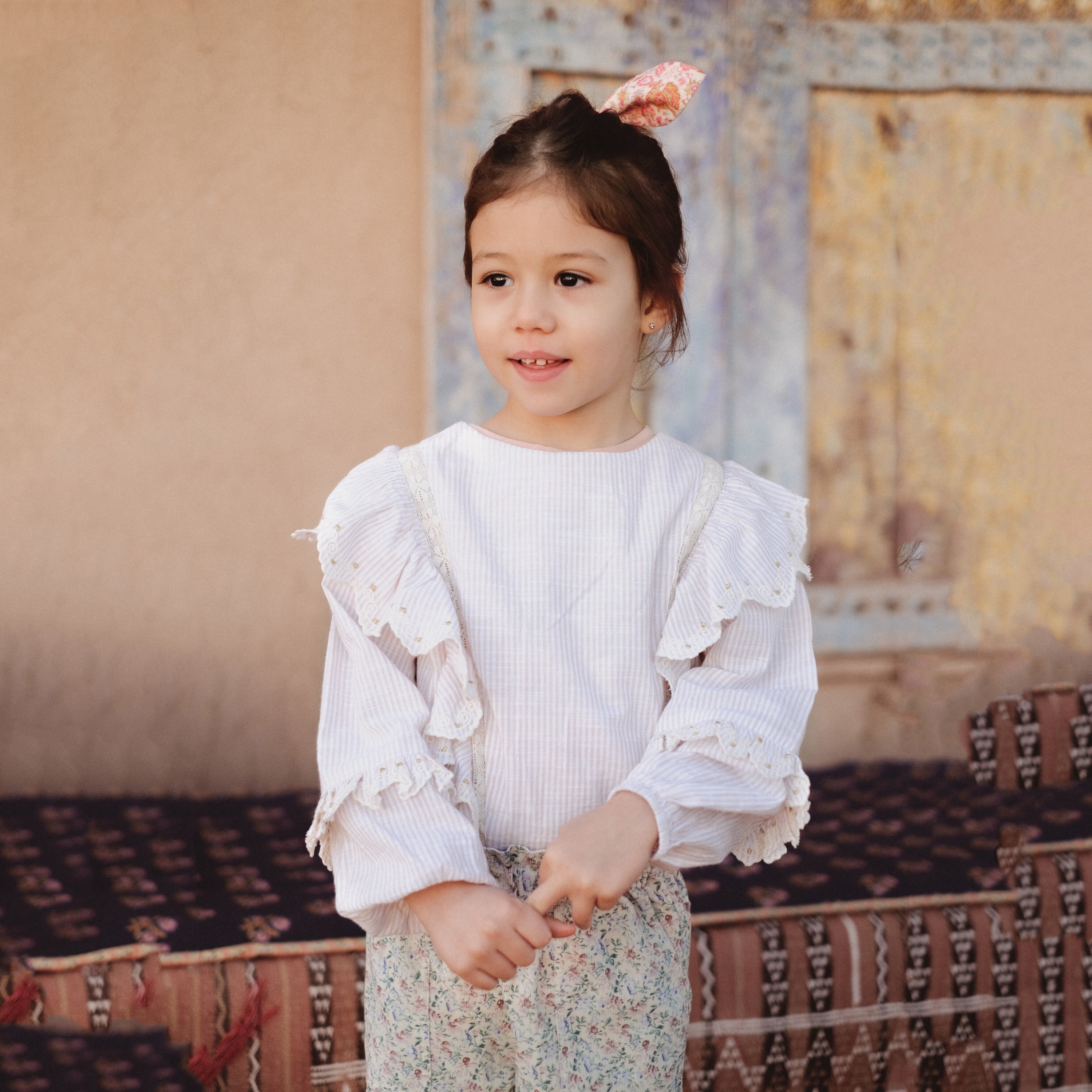 Girls Light Pink Stripes Cotton Top