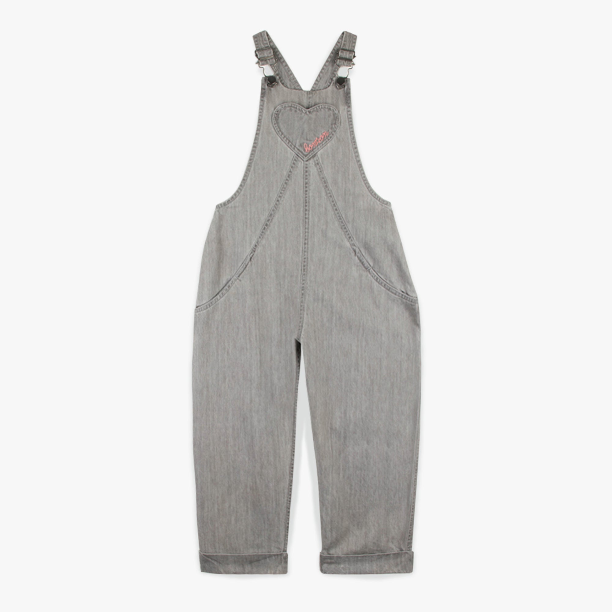 Girls Grey Denim Strap Trousers