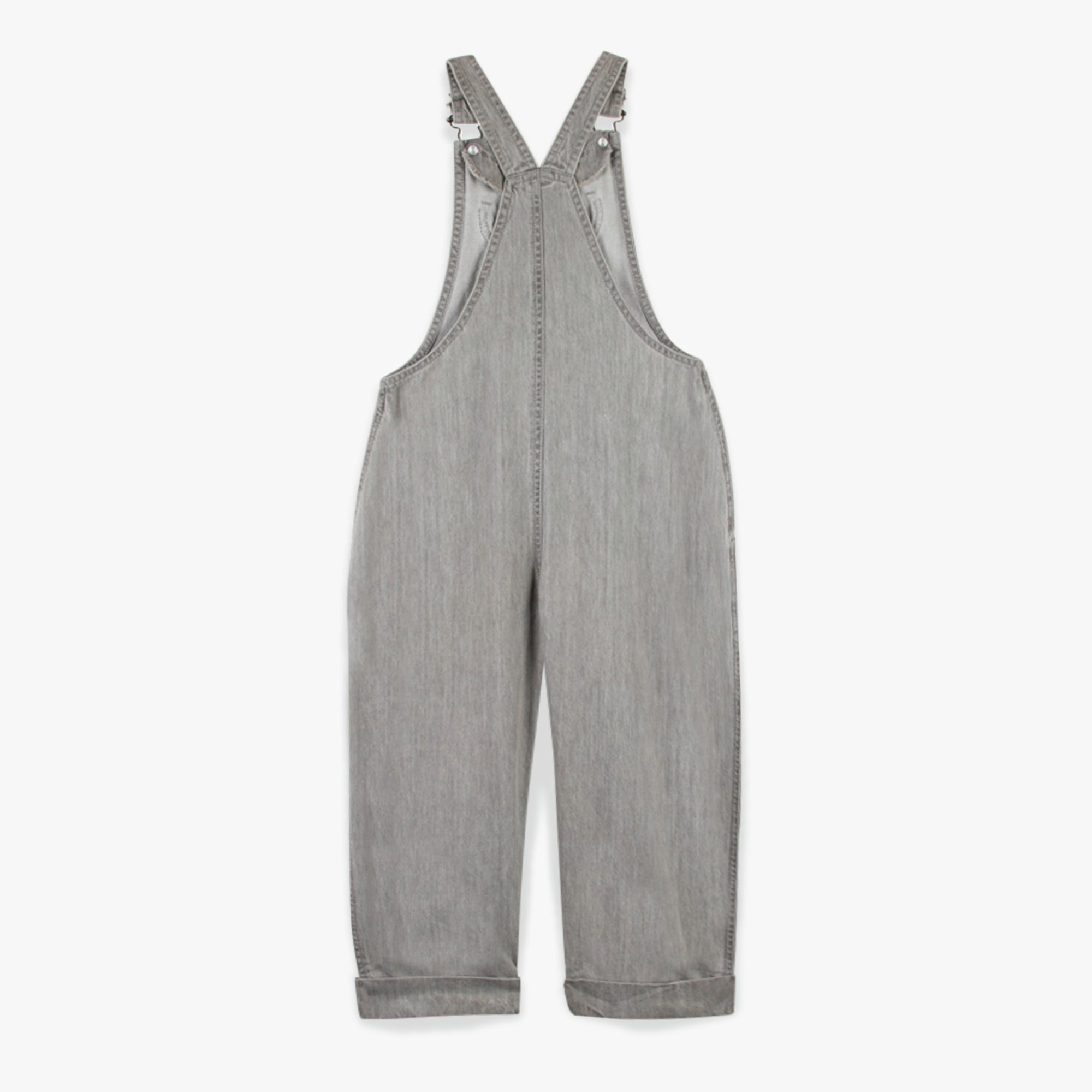 Girls Grey Denim Strap Trousers