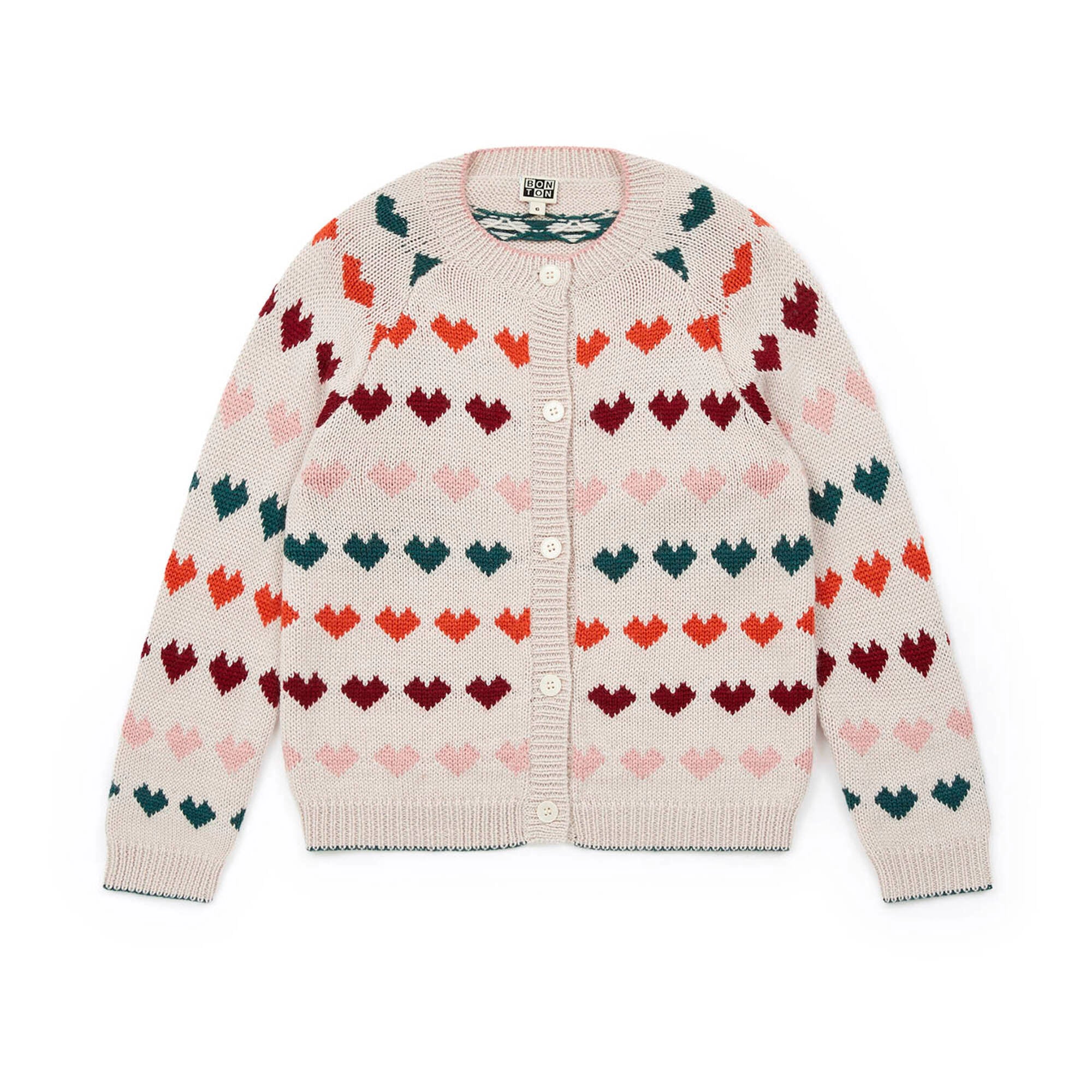 Girls White Heart Wool Cardigan